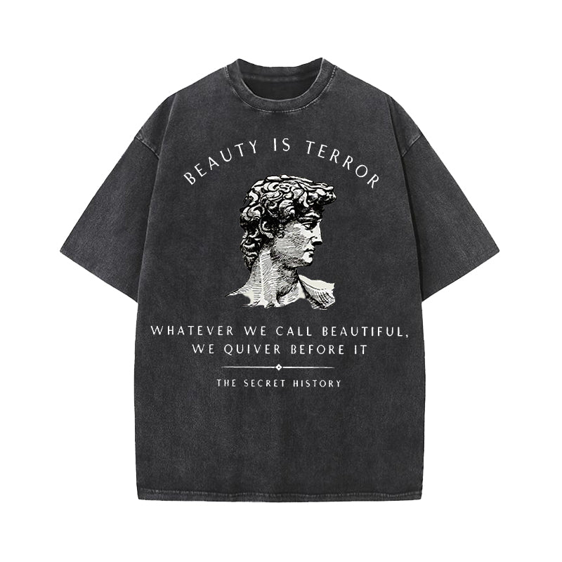 The Secret History Beauty Is Terror Quote Washed T-Shirt