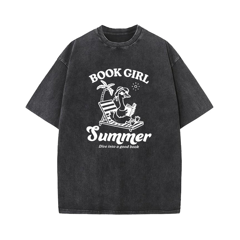Book Girl Summer Dive Into A Good Book Washed T-Shirt