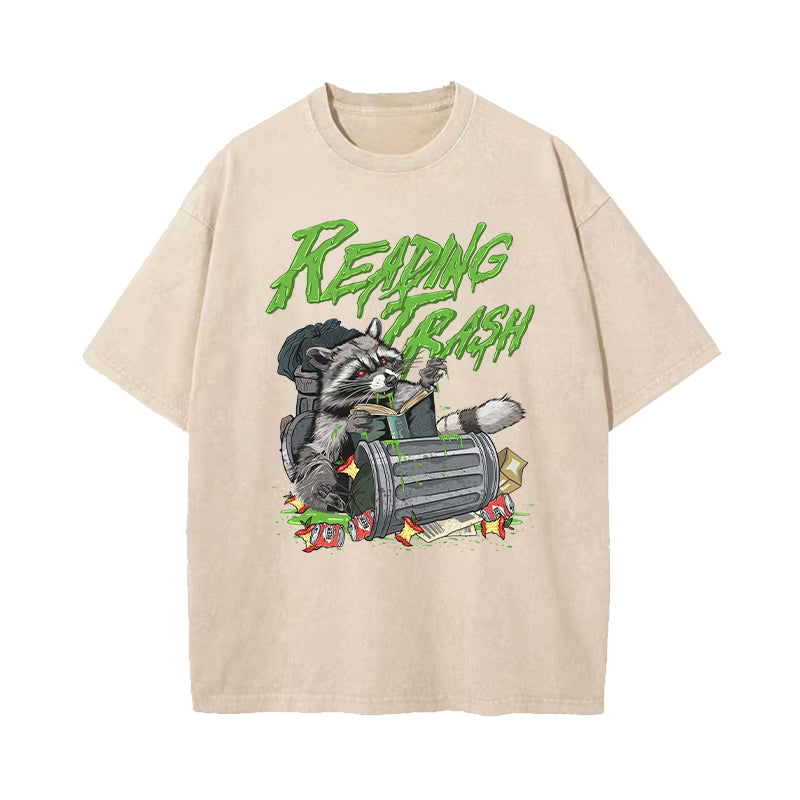 Reading Trash Racoon Washed T-Shirt