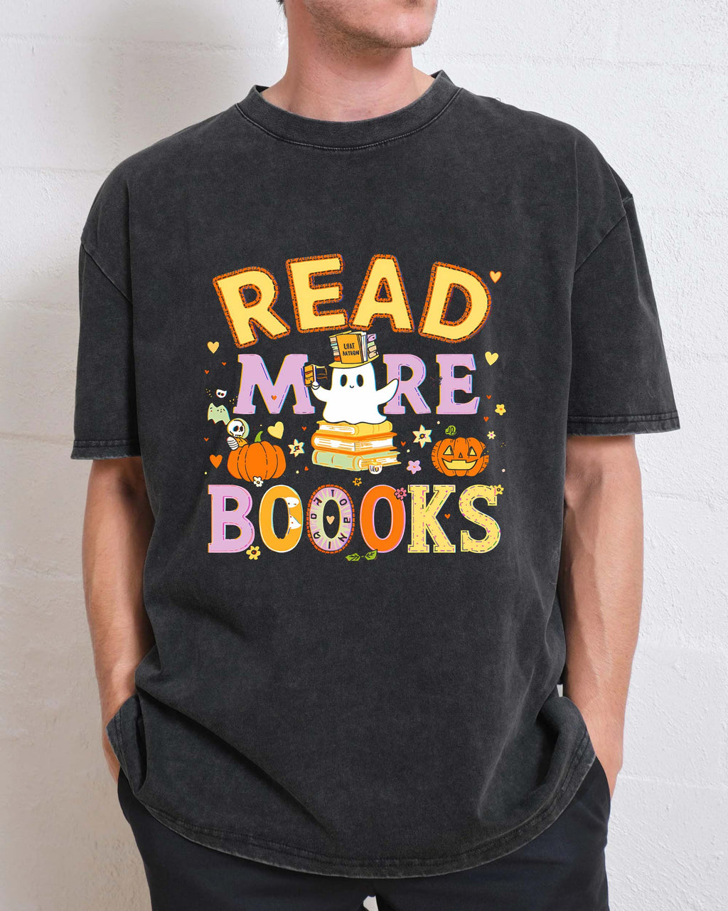 Funny Teacher Halloween Cute Booooks Ghost Read More Books T-Shirt