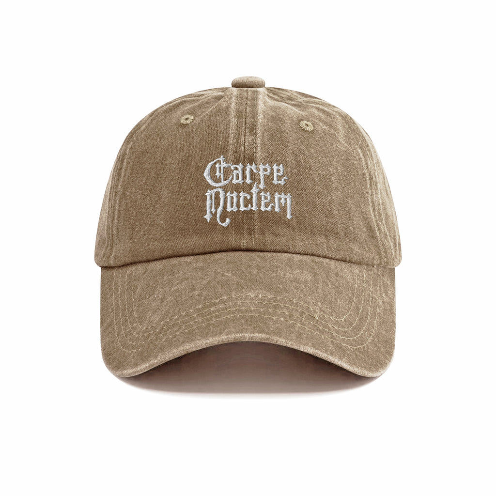 Carpe Noctem Seize The Night Embroidered Washed Cap