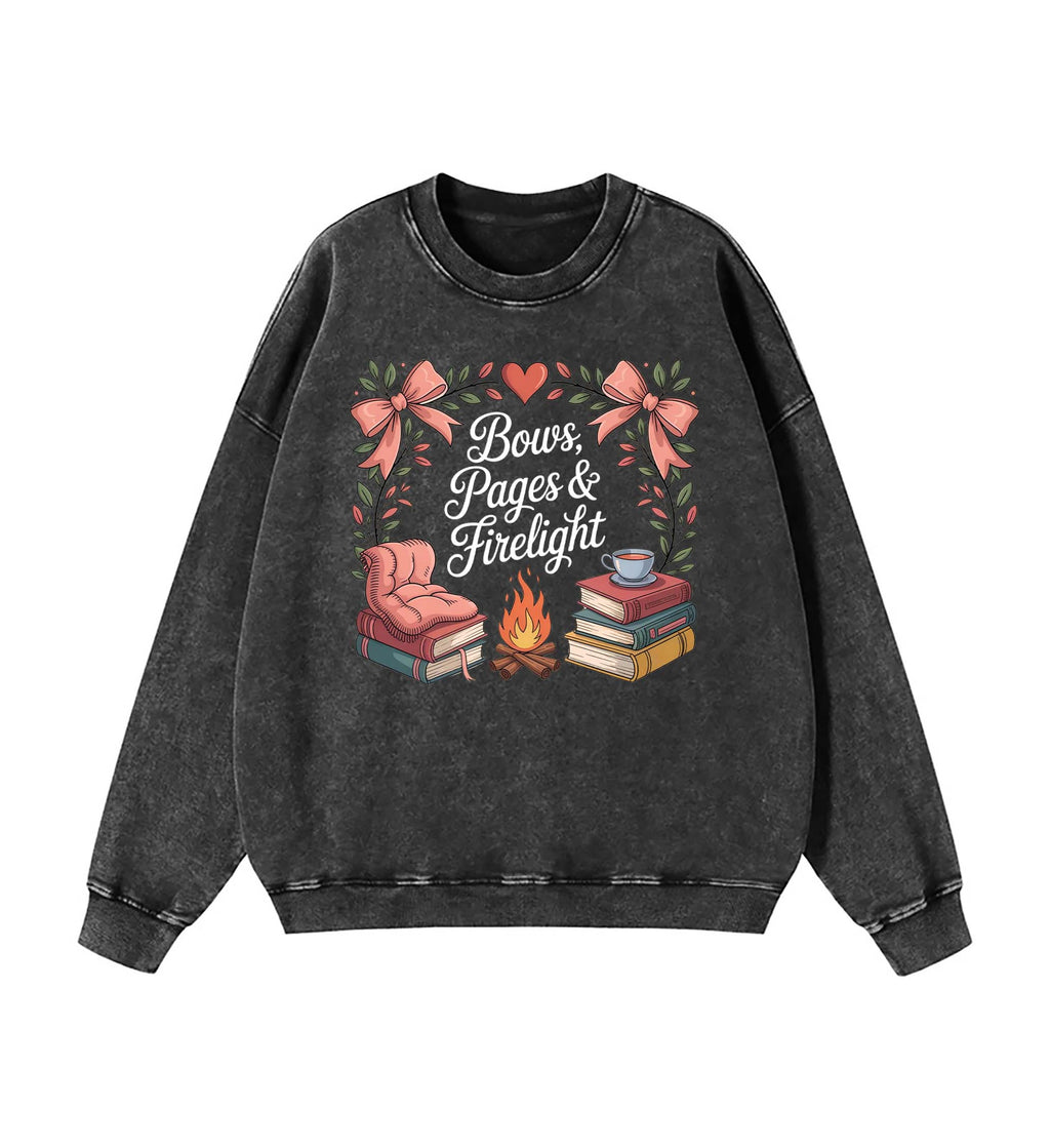 Cozy Bookish Campfire: Bows, Pages & Firelight sweatshirt