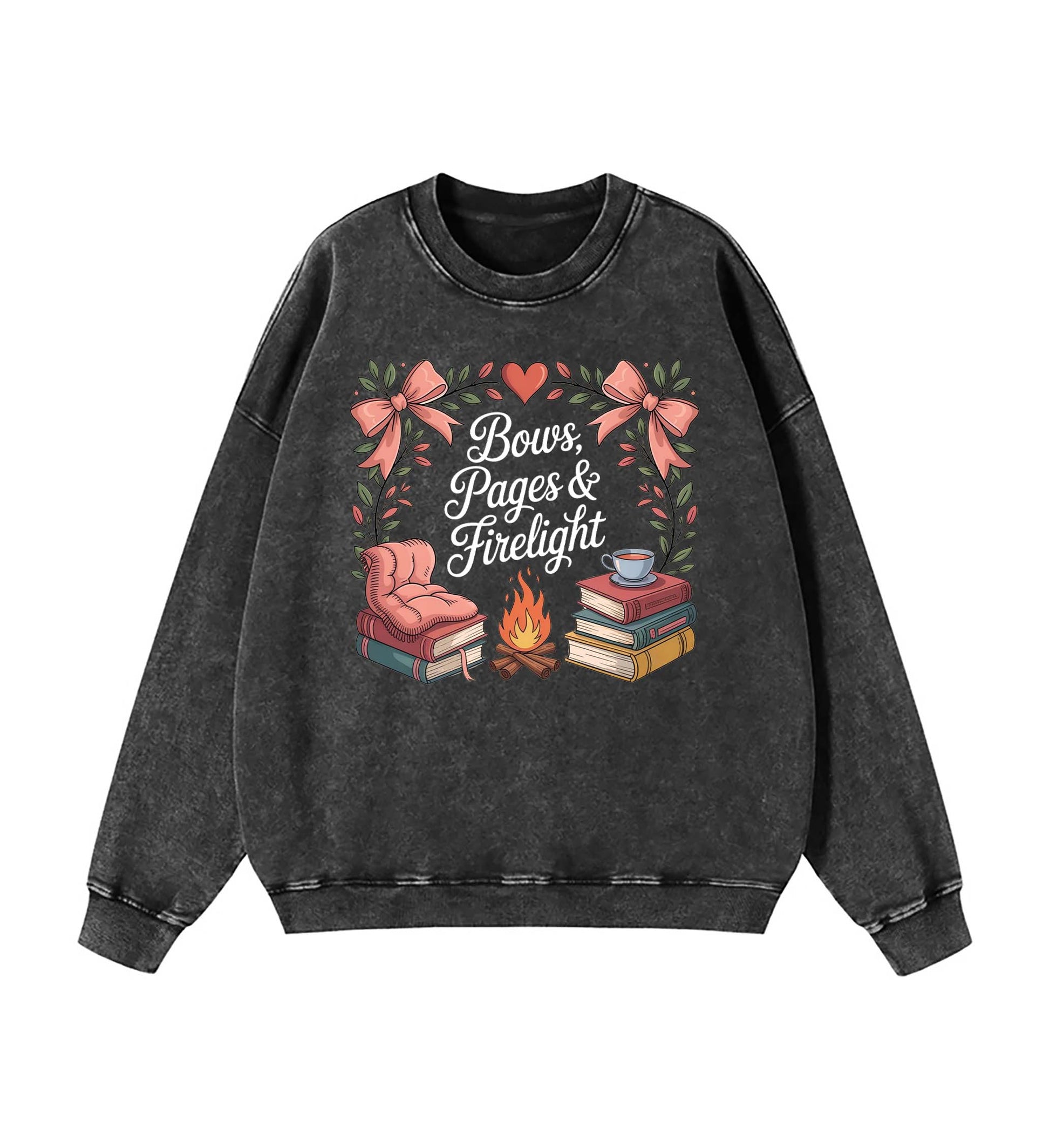 Cozy Bookish Campfire: Bows, Pages & Firelight sweatshirt