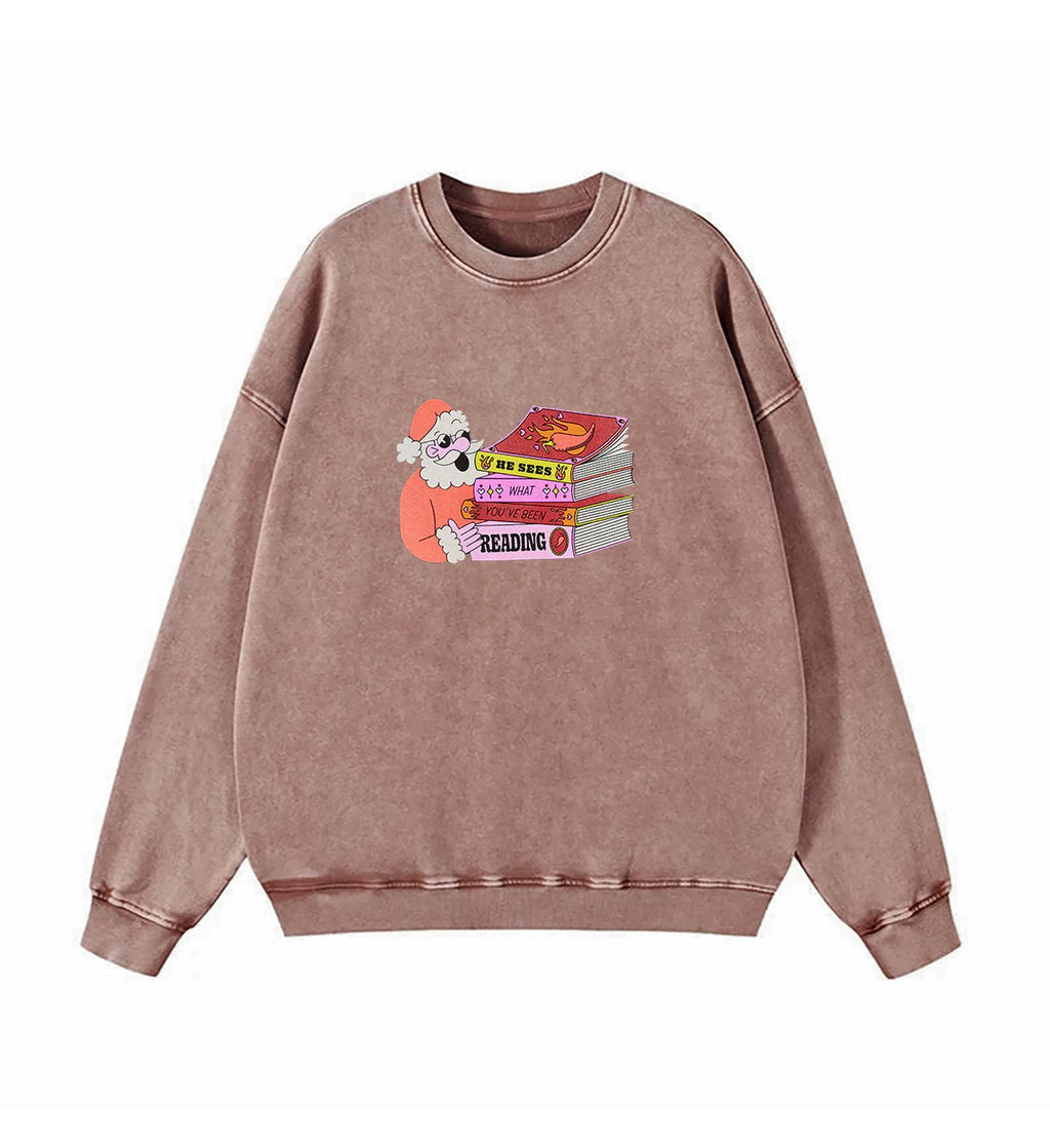 Santa: He Sees What You've Been Reading Sweatshirt