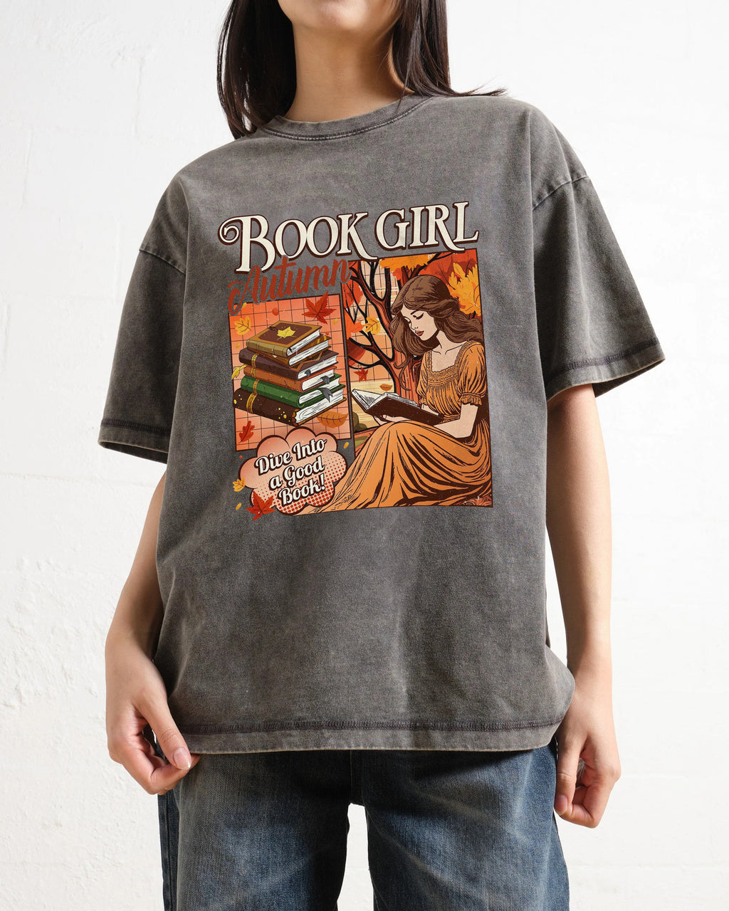Book Girl Autumn Washed T-Shirt