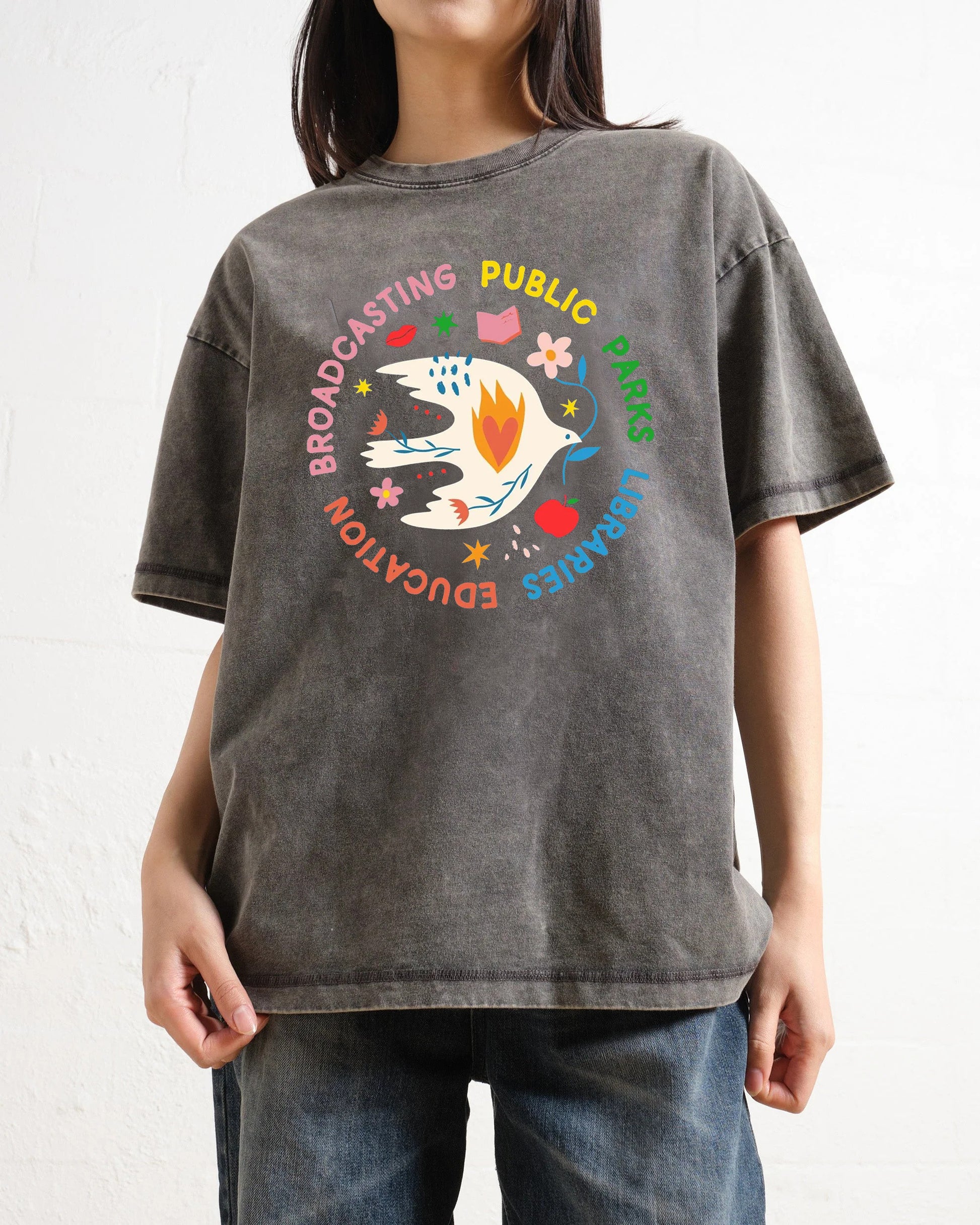 NPR PBS Libraries Public Goods Dove Washed T-Shirt
