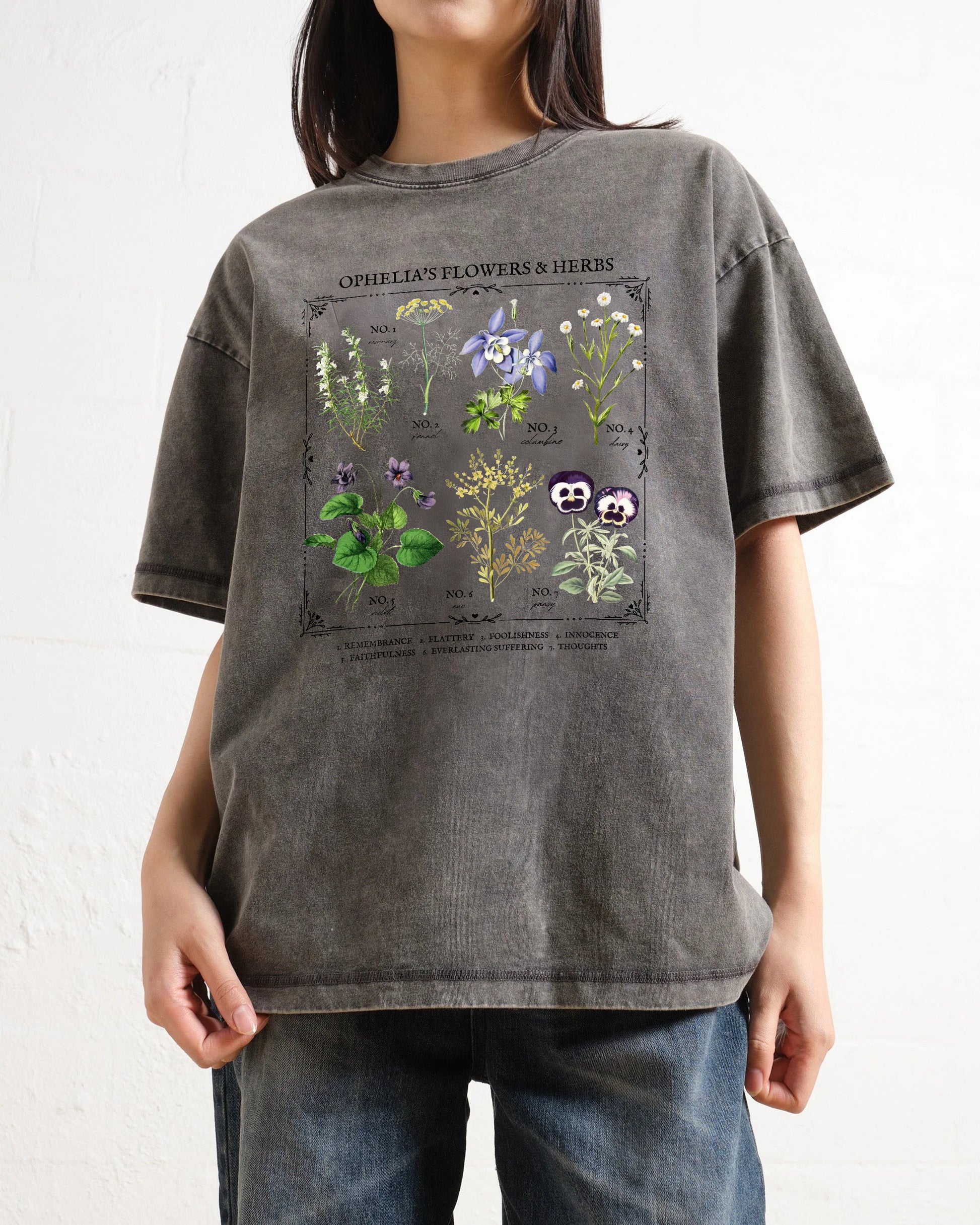 Shakespeare Ophelia Flower Chart Herbology Washed T-Shirt