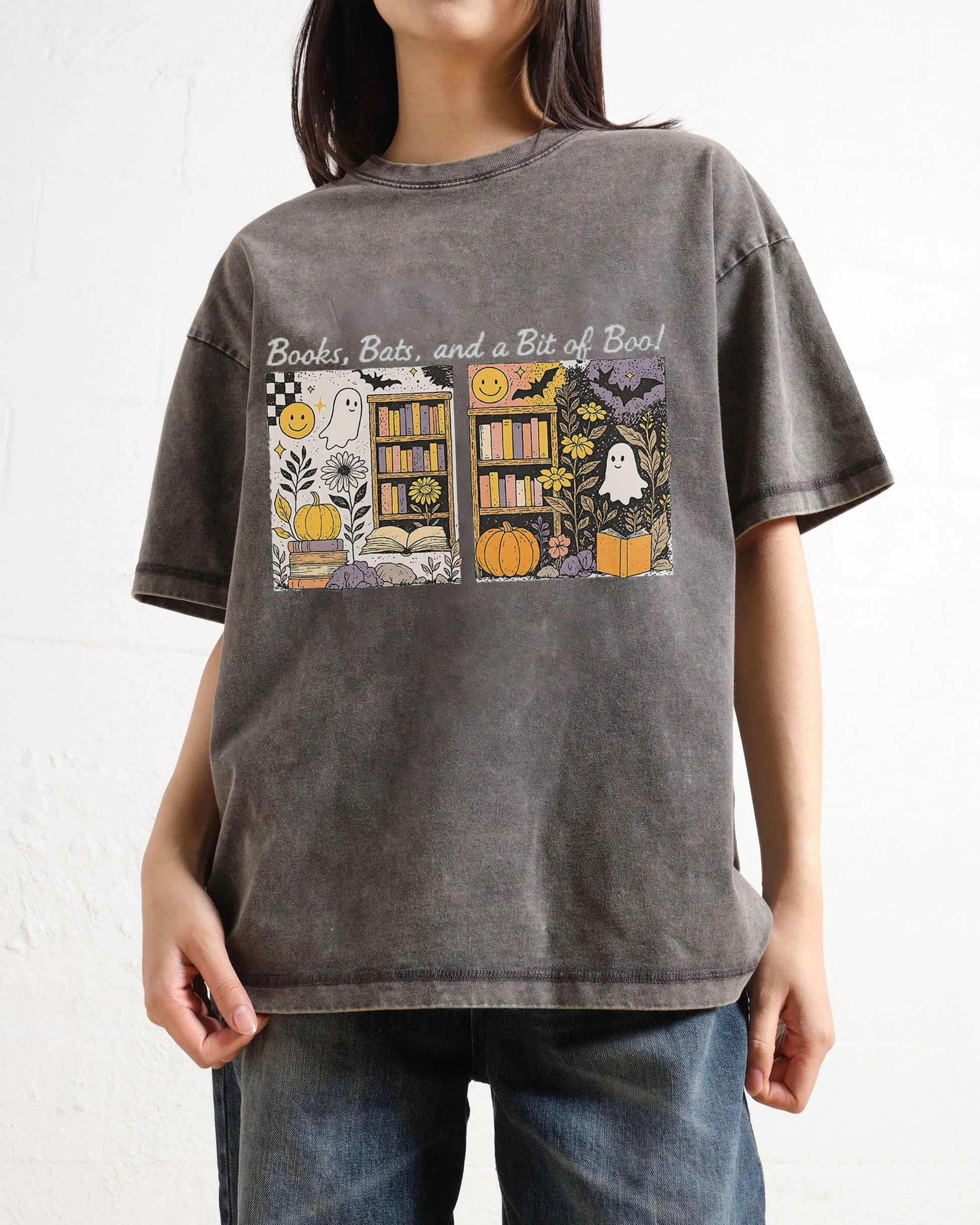 Halloween Books Bats Boo Washed T-Shirt