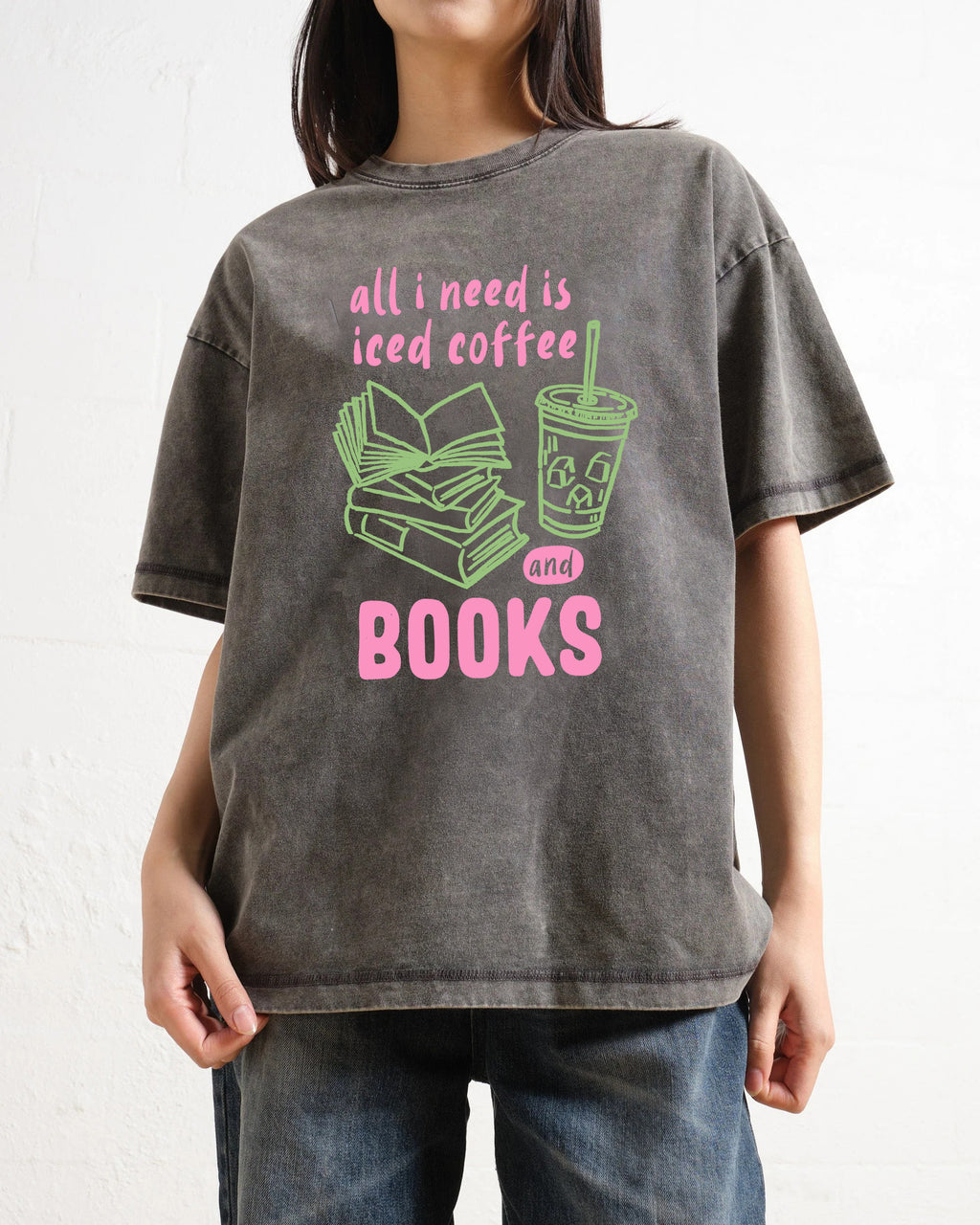 Iced Coffee and Books Washed T-Shirt