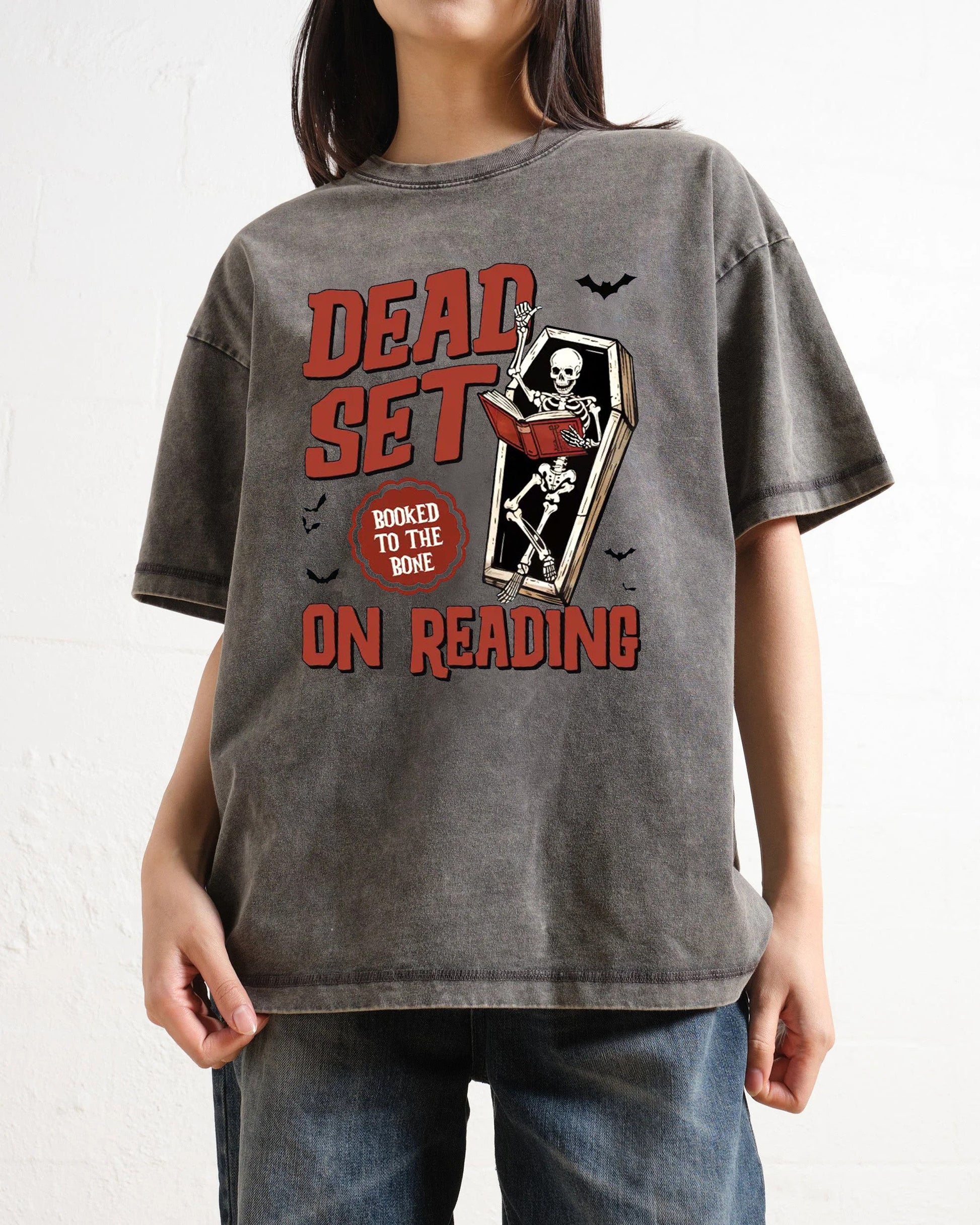 Dead Set On Reading Booked To The Bone Halloween Washed T-Shirt