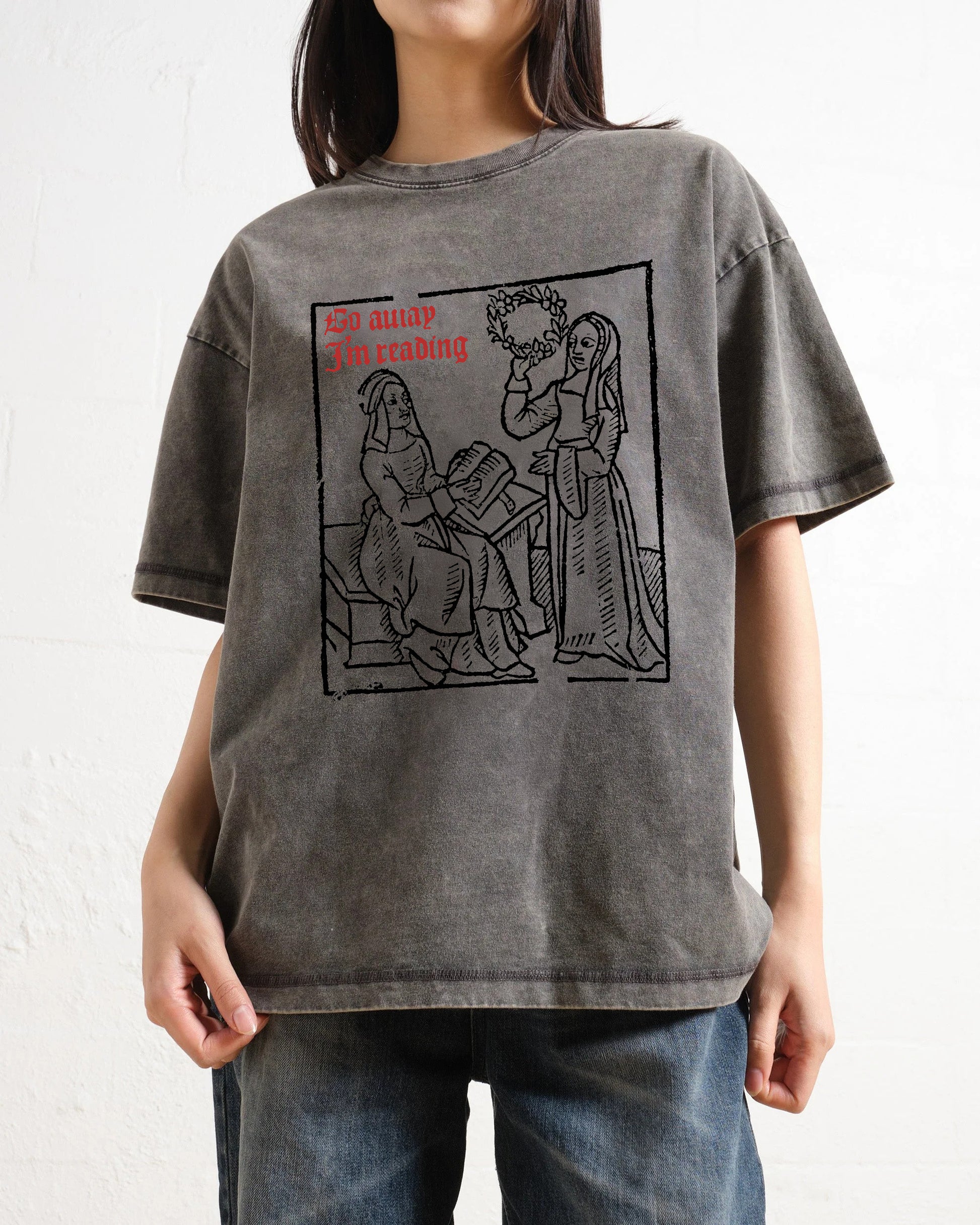 Go Away I'm Reading Woodcut Washed T-Shirt
