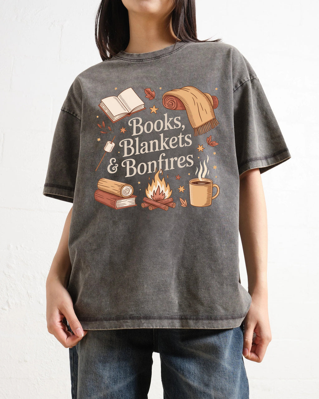 Books Blankets and Bonfires Washed T-Shirt