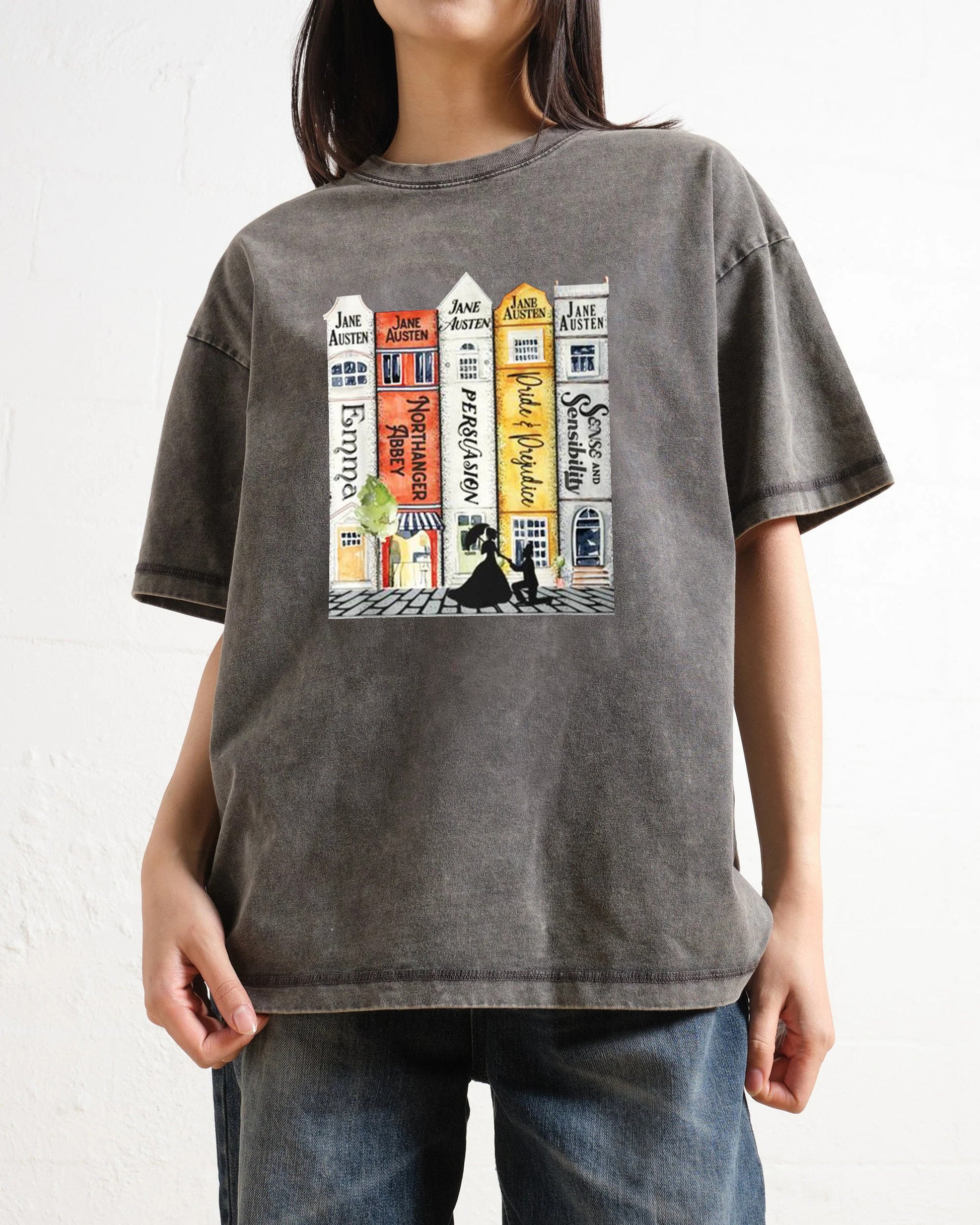 Jane Austen Books Street Romance Reader Washed T-Shirt