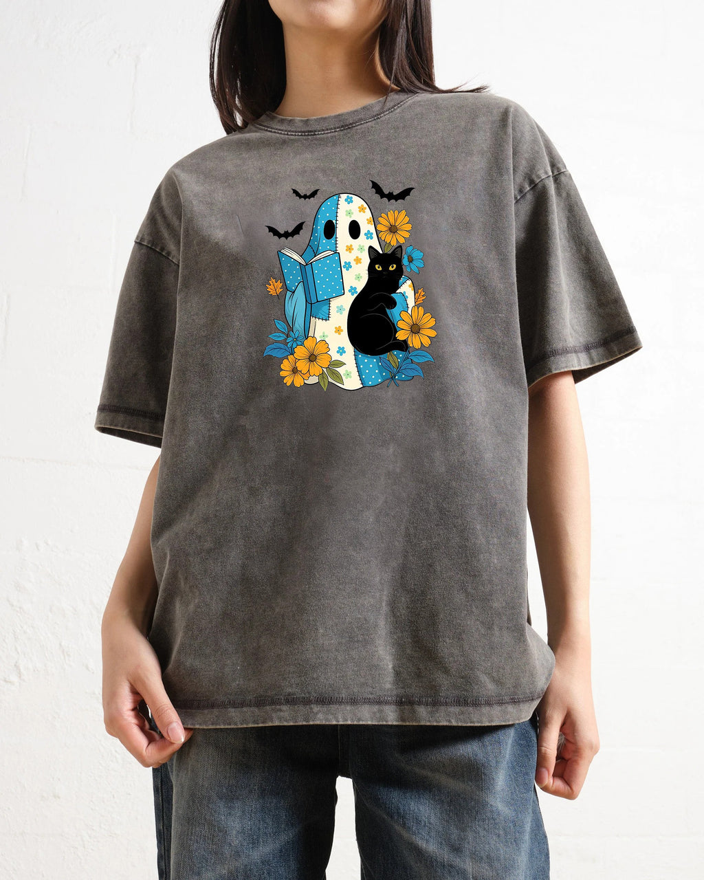 Blue Denim Patchwork Ghost Washed T-Shirt