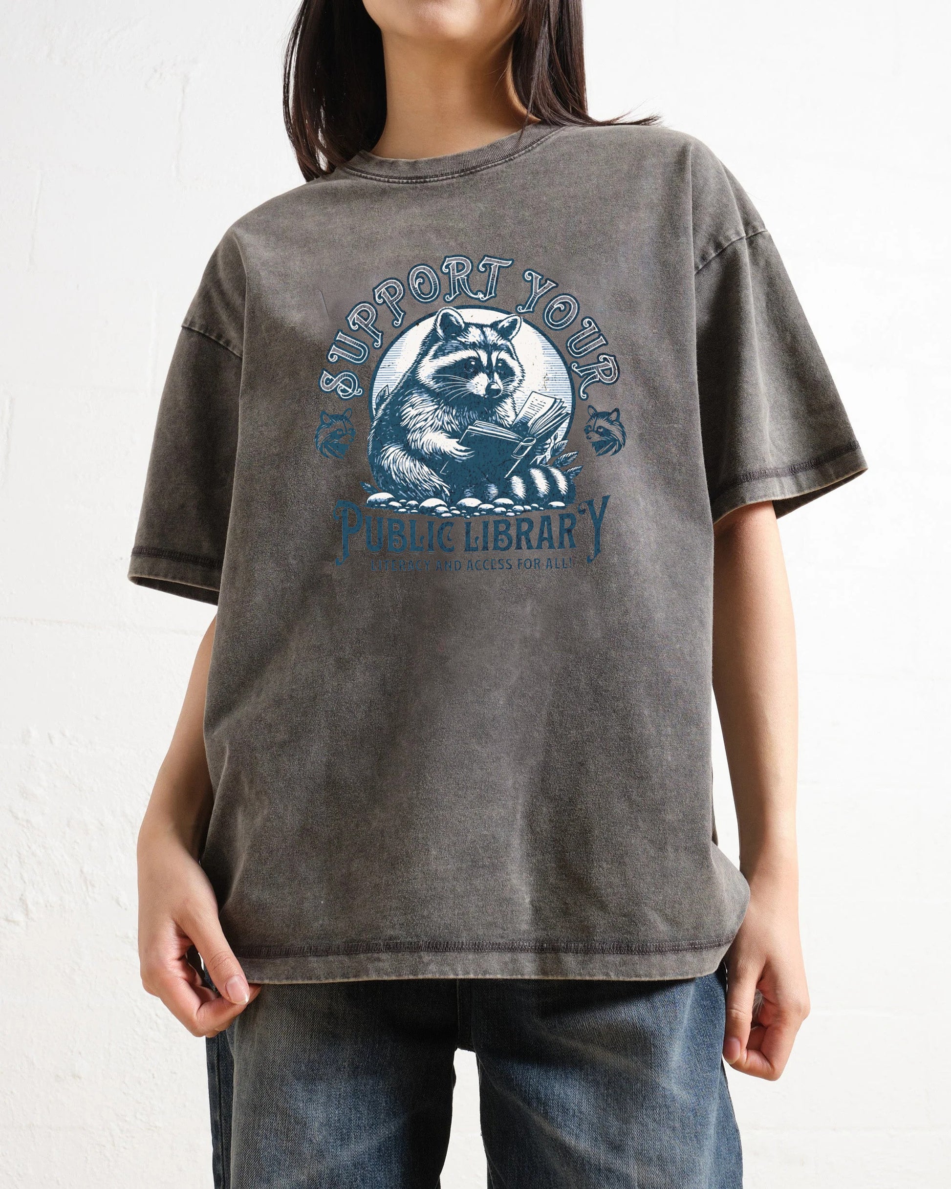 Support Your Public Library Raccoon Washed T-Shirt