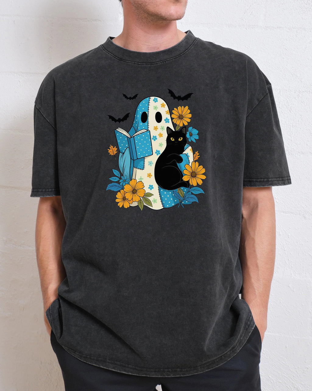 Blue Denim Patchwork Ghost Washed T-Shirt