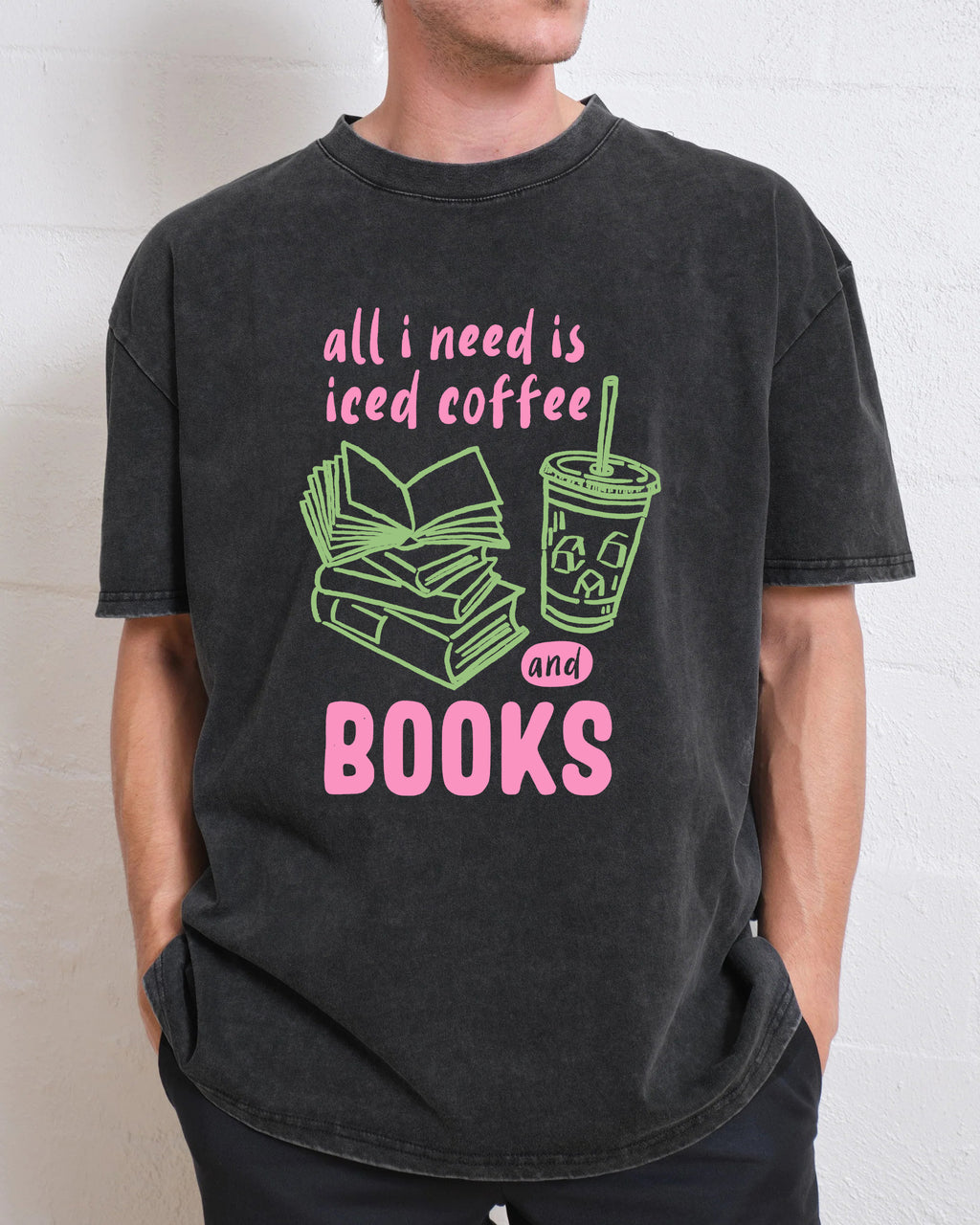 Iced Coffee and Books Washed T-Shirt