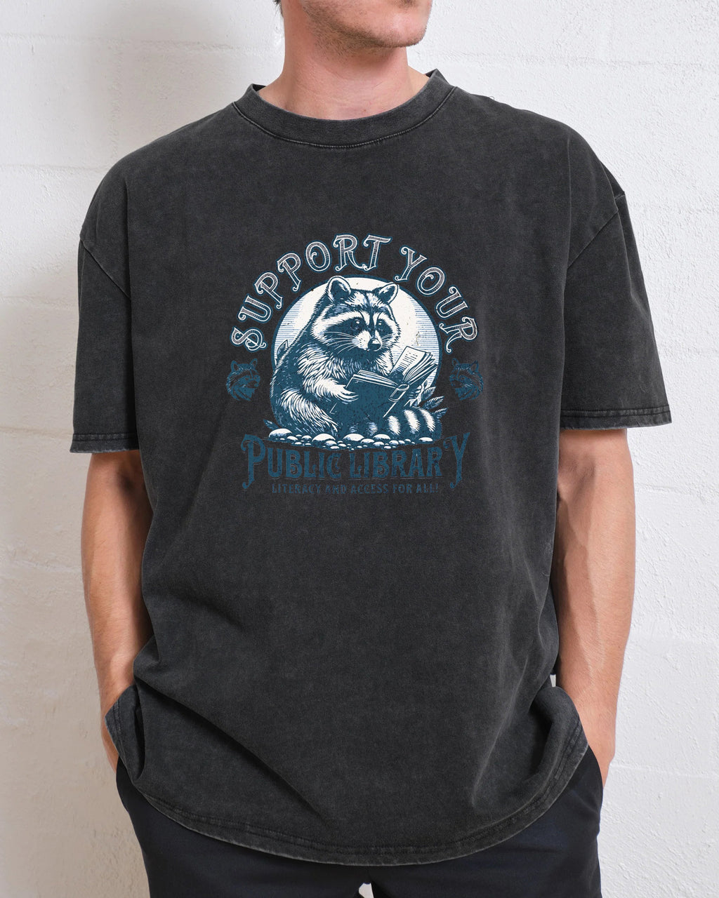 Support Your Public Library Raccoon Washed T-Shirt