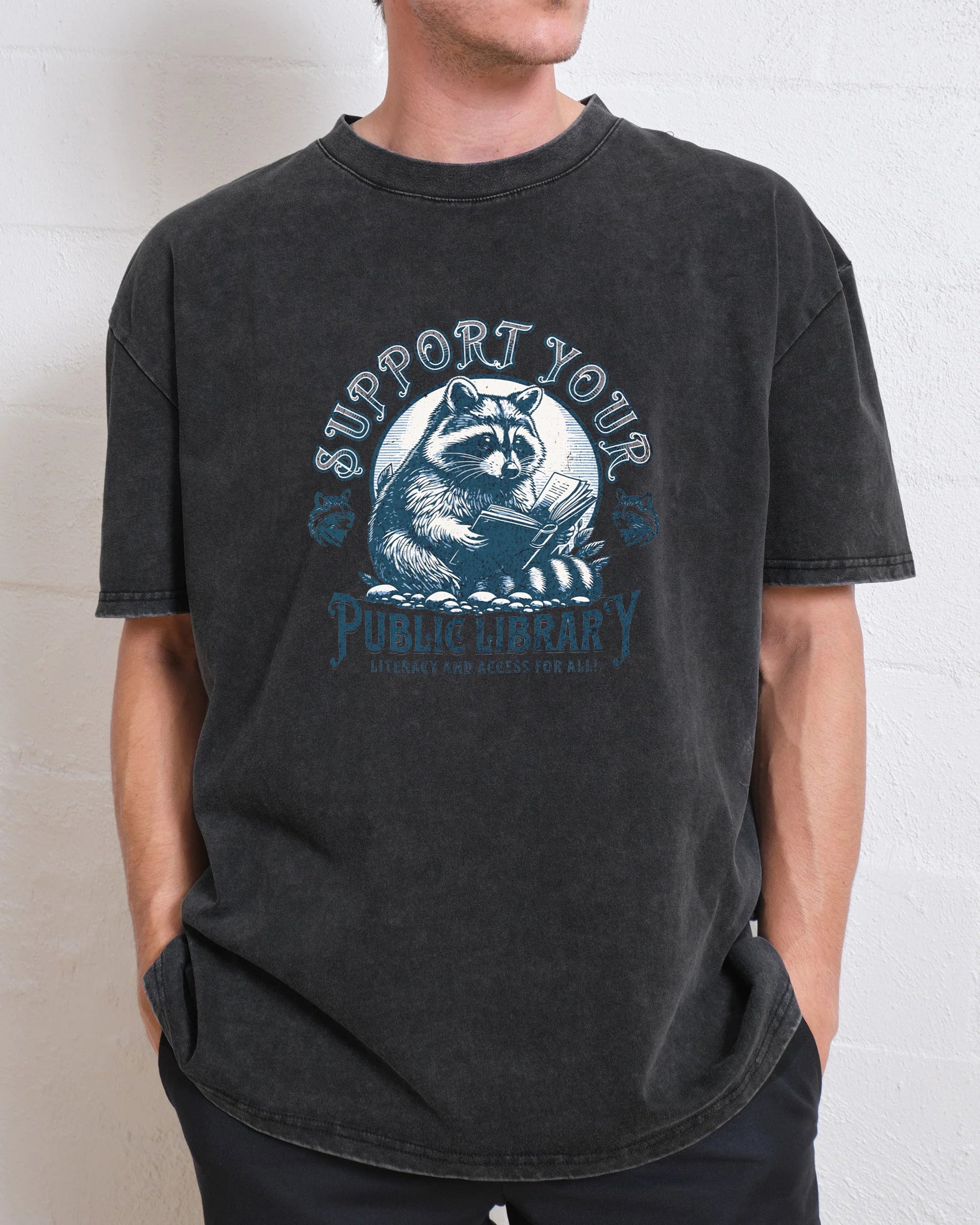 Support Your Public Library Raccoon Washed T-Shirt
