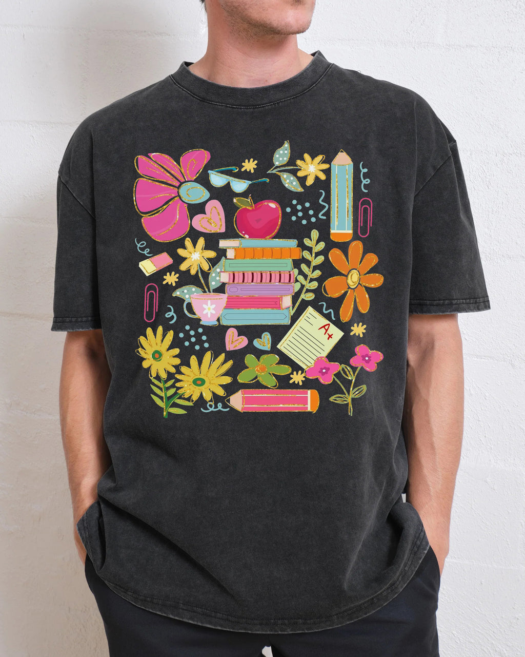 Teacher Book Lover Botanical Washed T-Shirt
