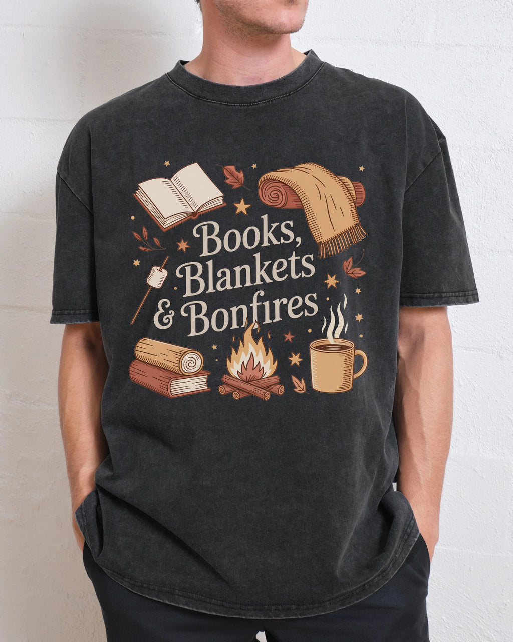 Books Blankets and Bonfires Washed T-Shirt