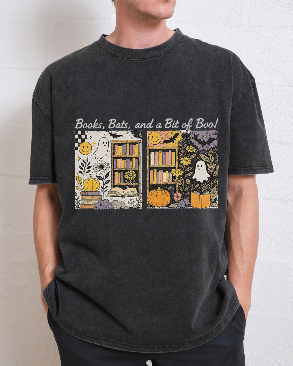 Halloween Books Bats Boo Washed T-Shirt