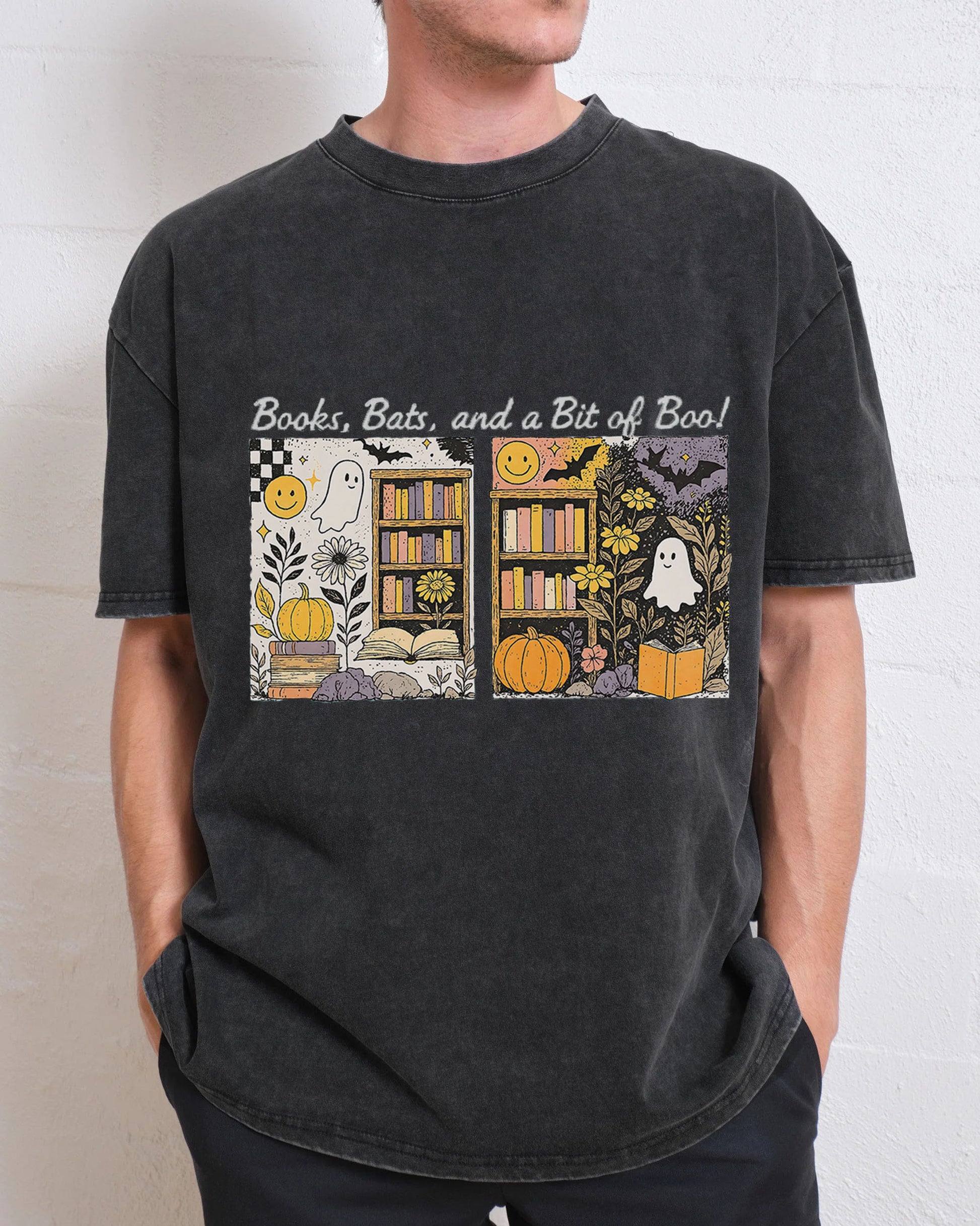 Halloween Books Bats Boo Washed T-Shirt