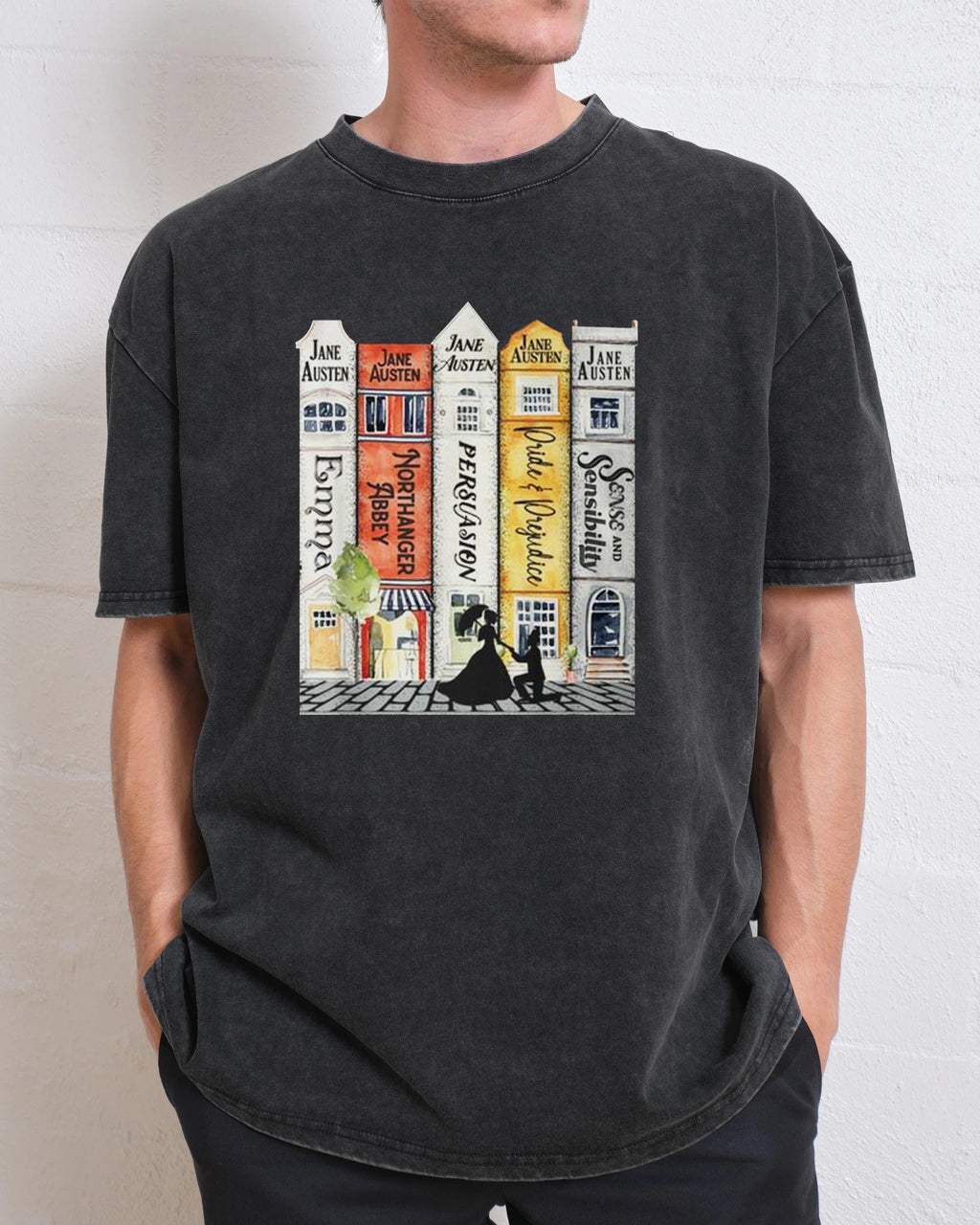 Jane Austen Books Street Romance Reader Washed T-Shirt