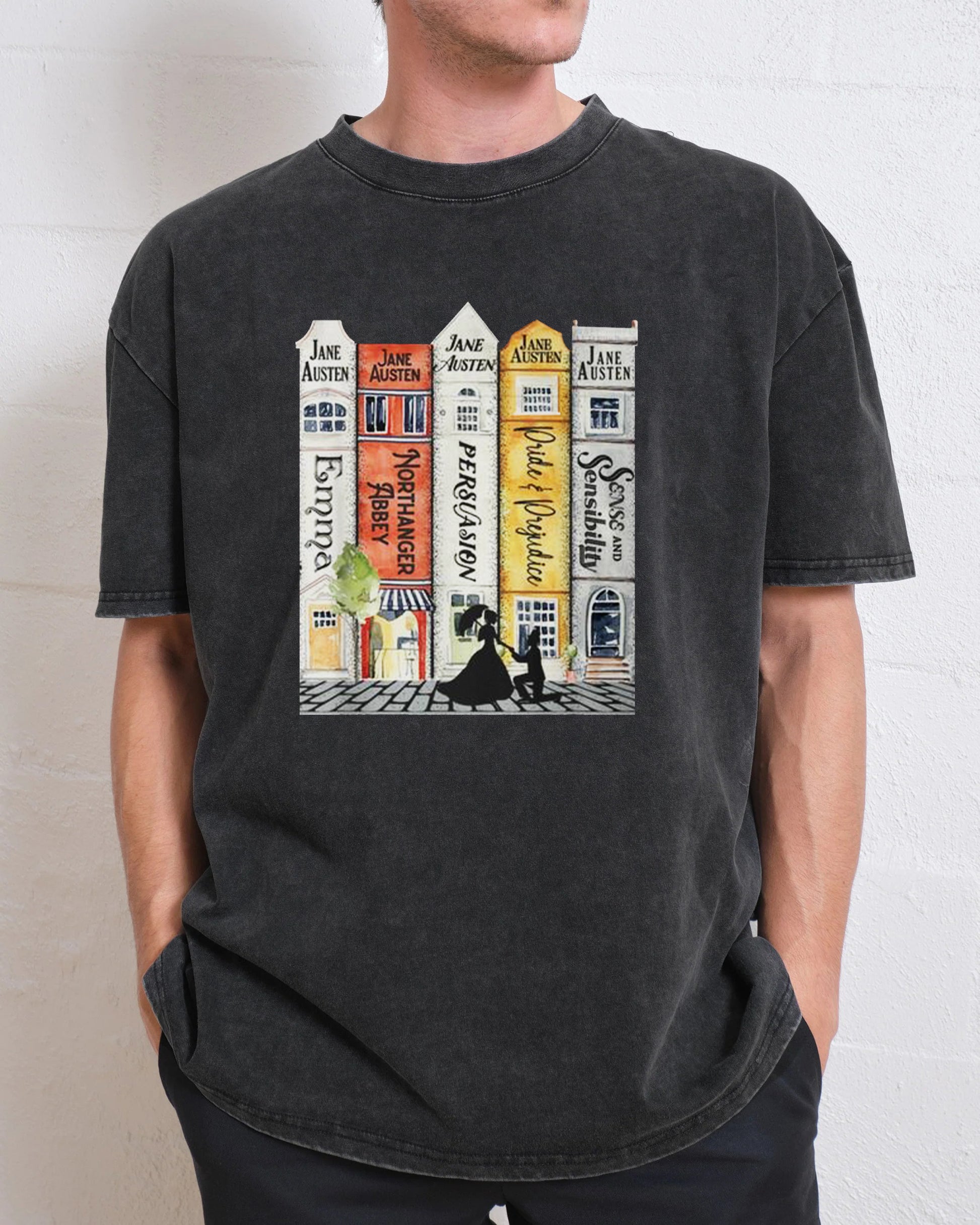 Jane Austen Books Street Romance Reader Washed T-Shirt