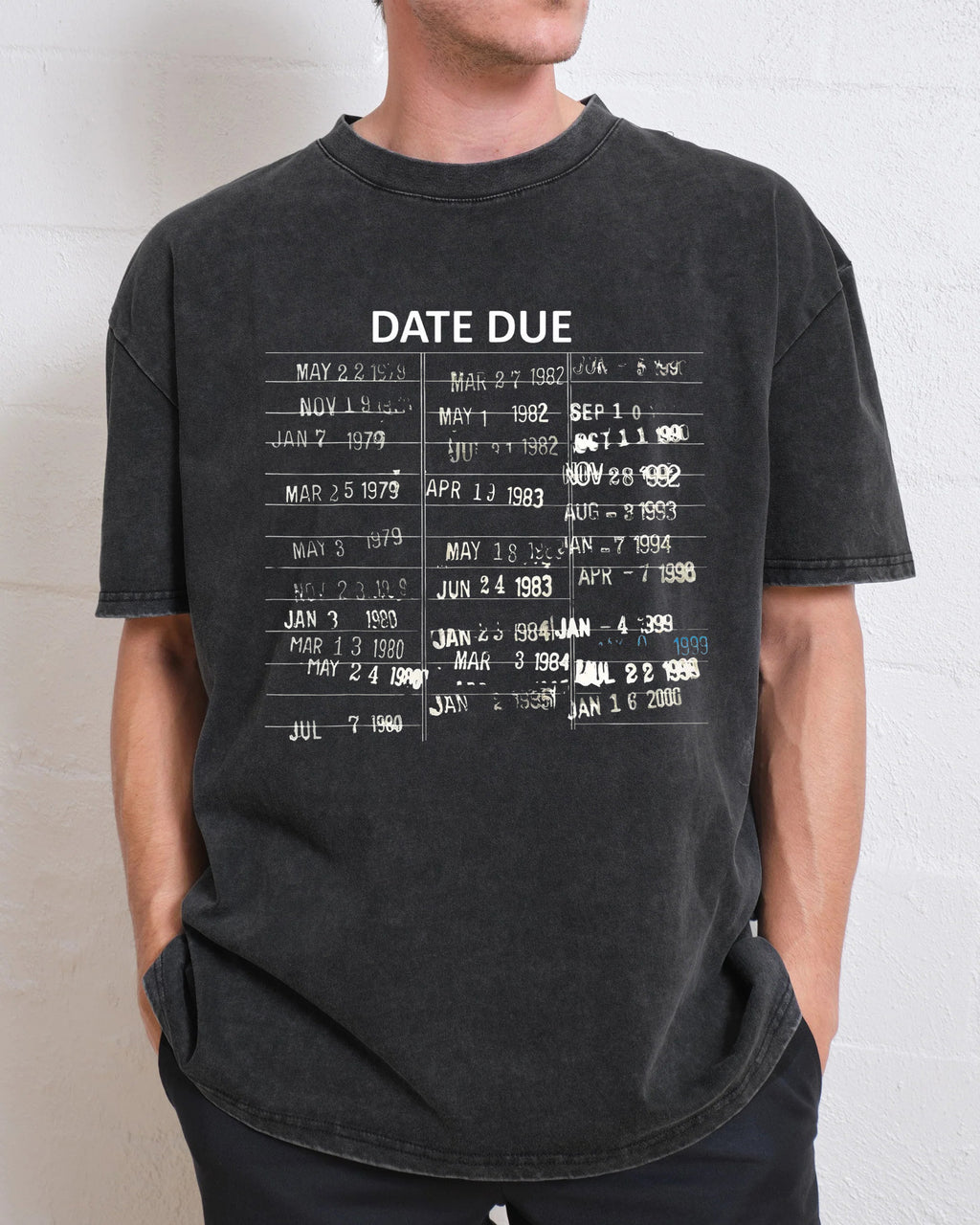 Library Card Due Date Washed T-Shirt
