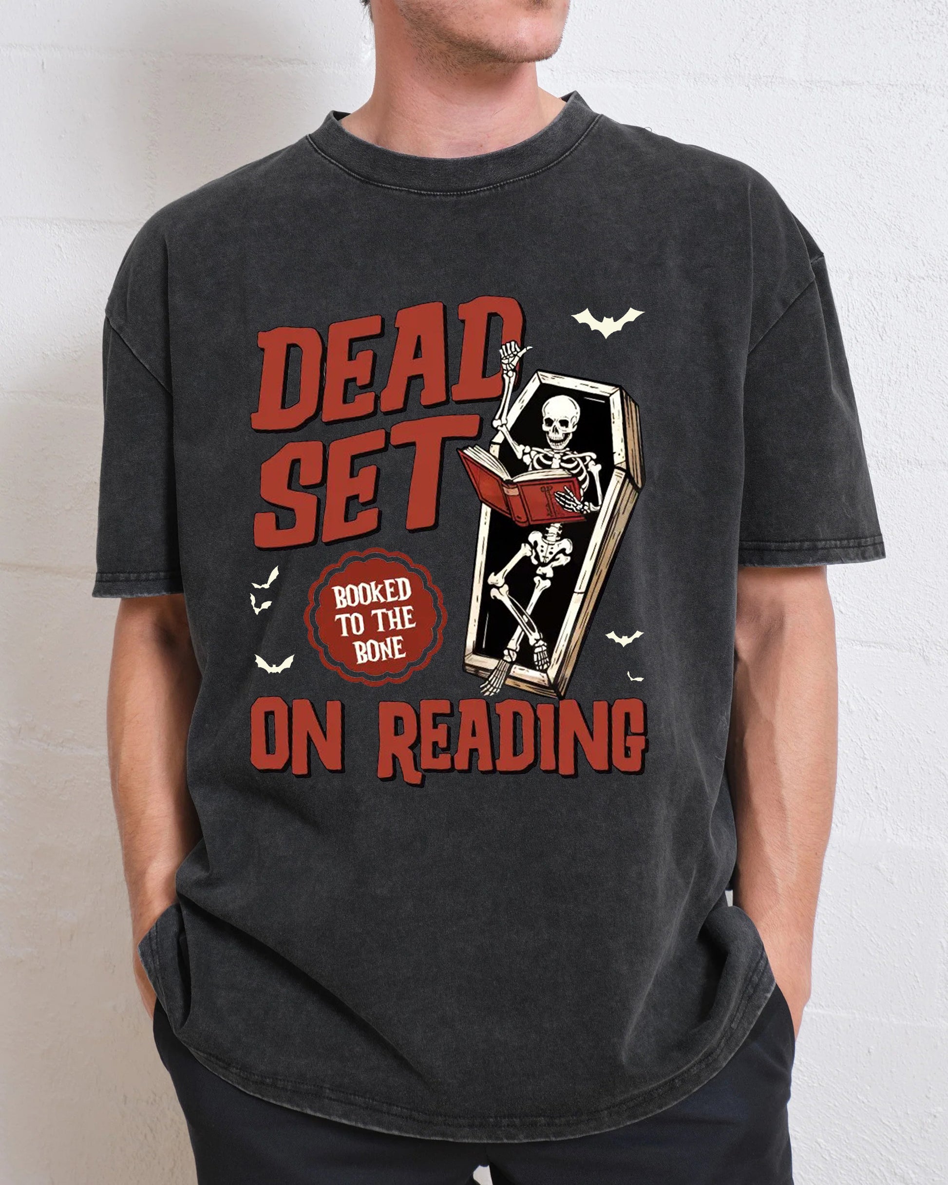 Dead Set On Reading Booked To The Bone Halloween Washed T-Shirt