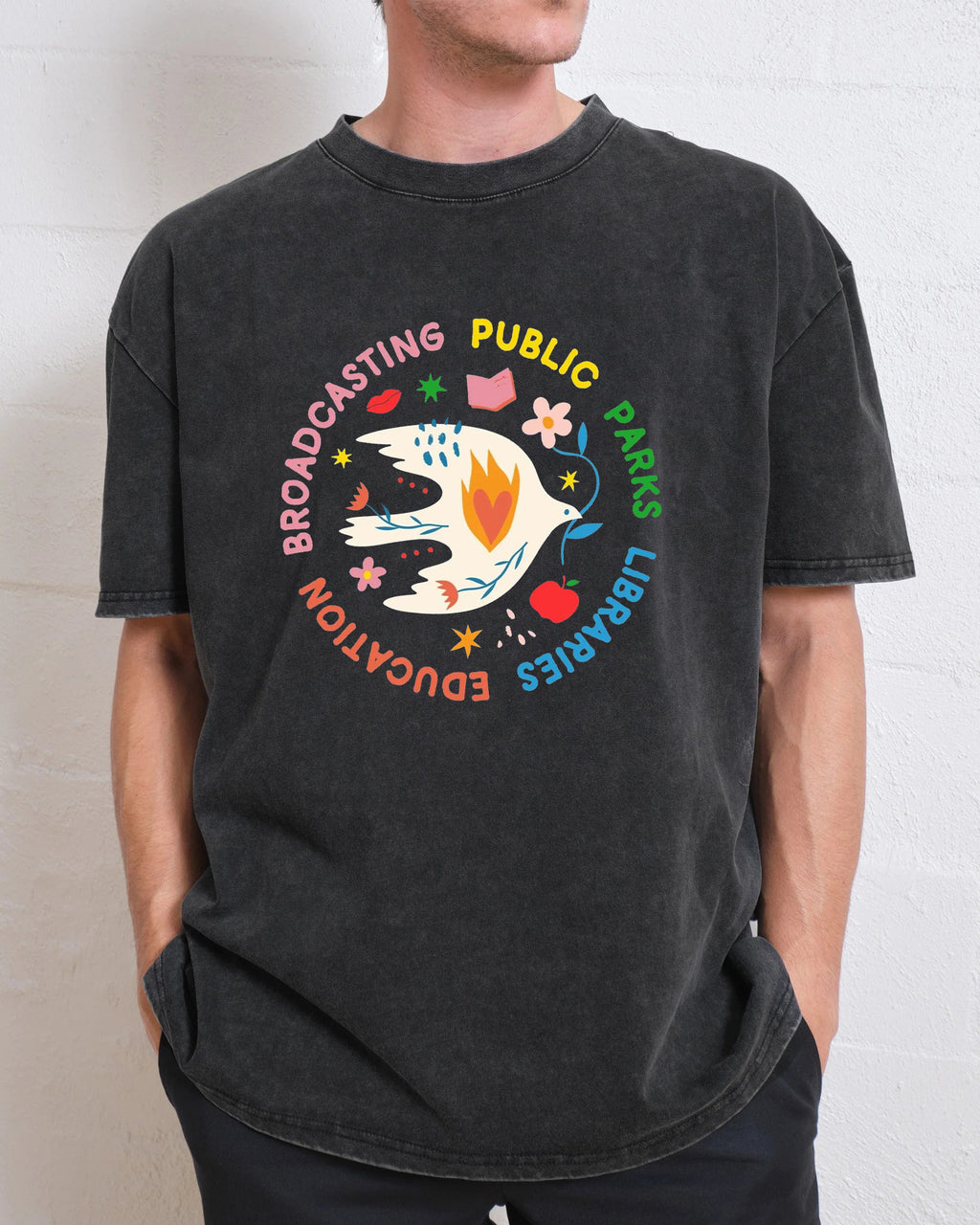 NPR PBS Libraries Public Goods Dove Washed T-Shirt
