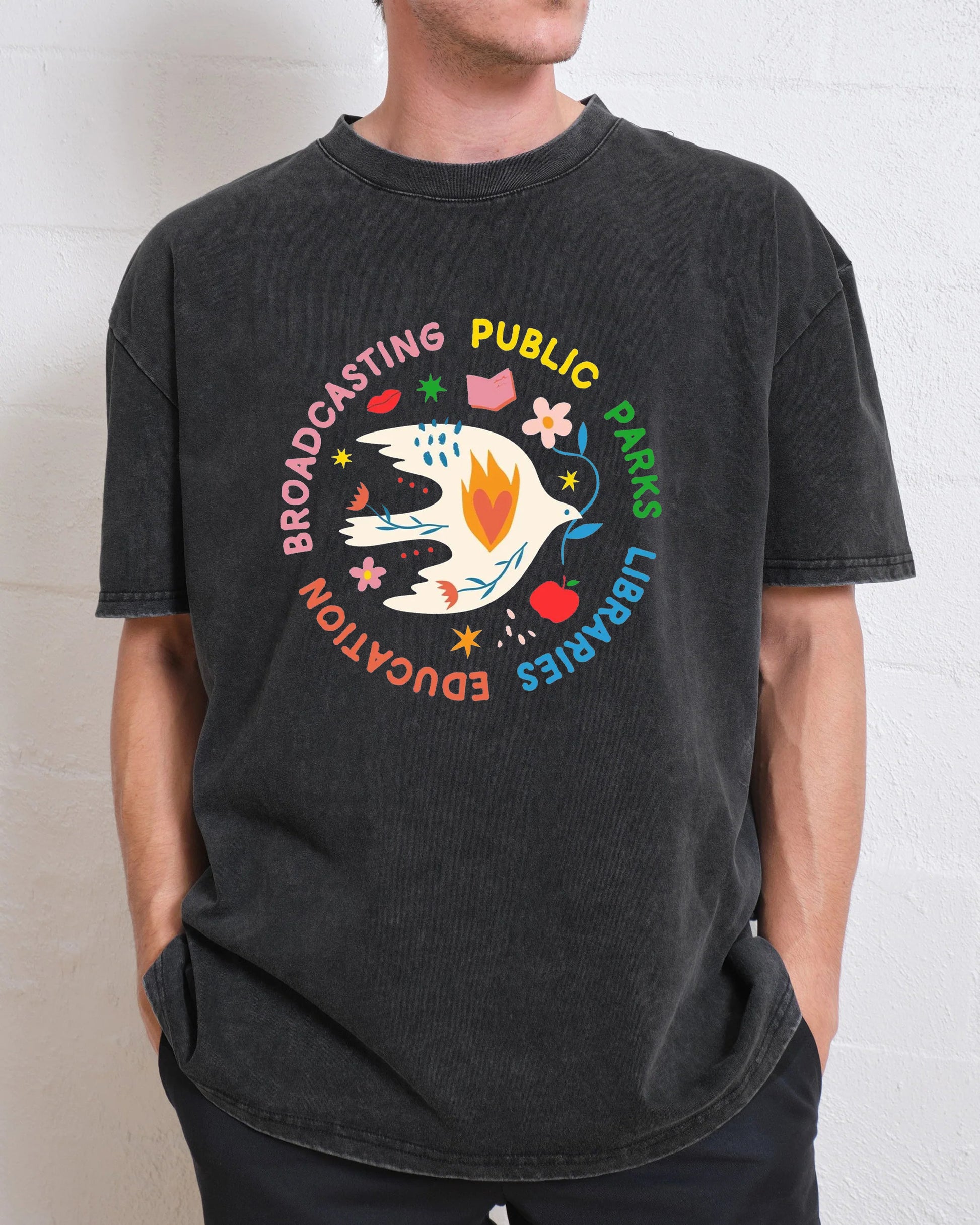 NPR PBS Libraries Public Goods Dove Washed T-Shirt