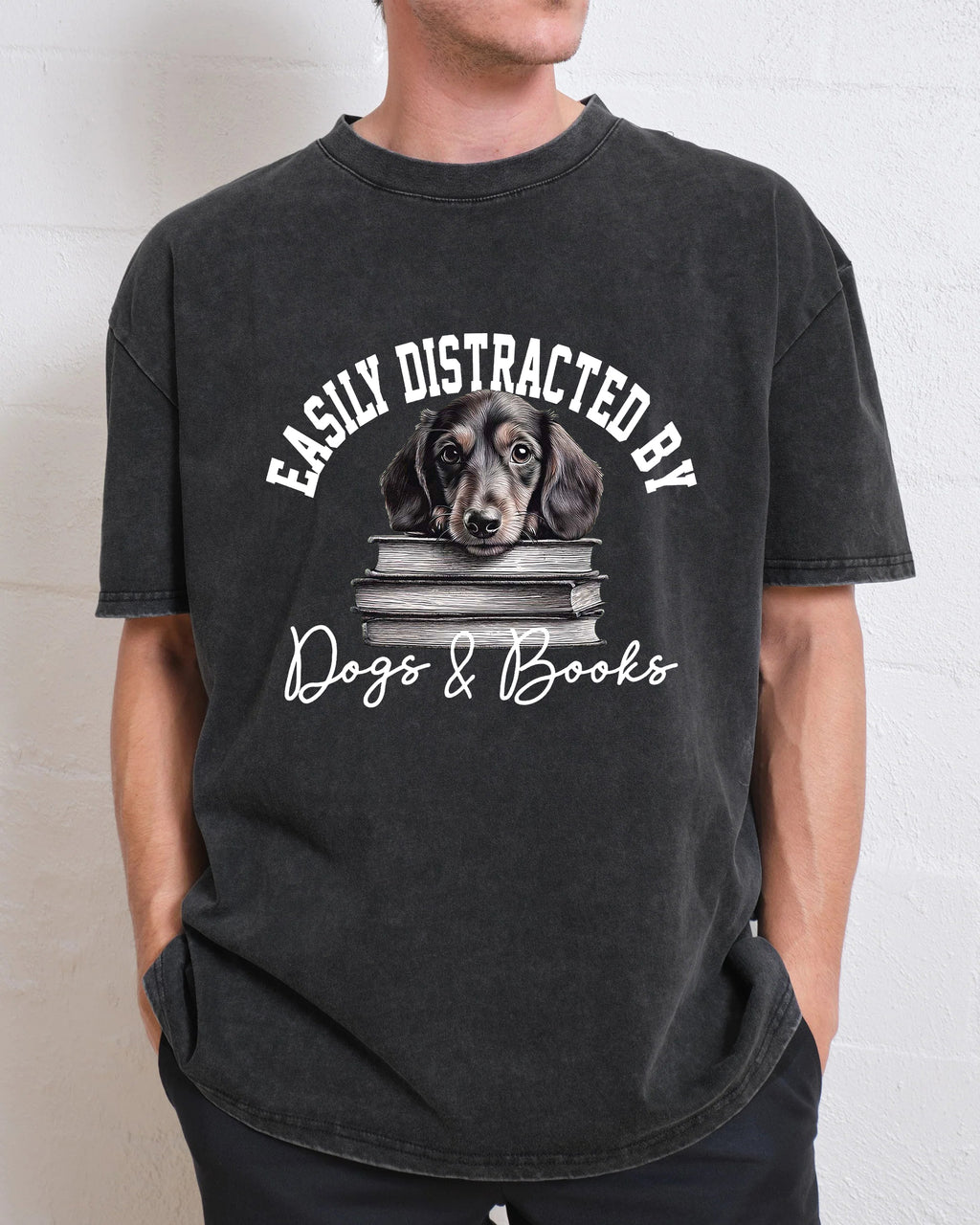 Easily Distracted By Dogs and Books Washed T-Shirt