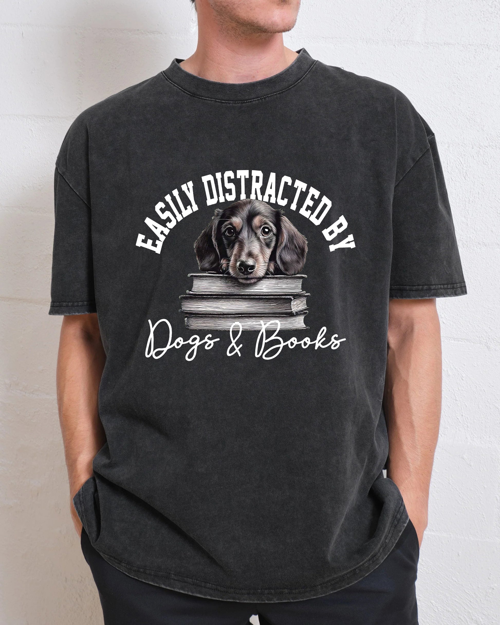 Easily Distracted By Dogs and Books Washed T-Shirt