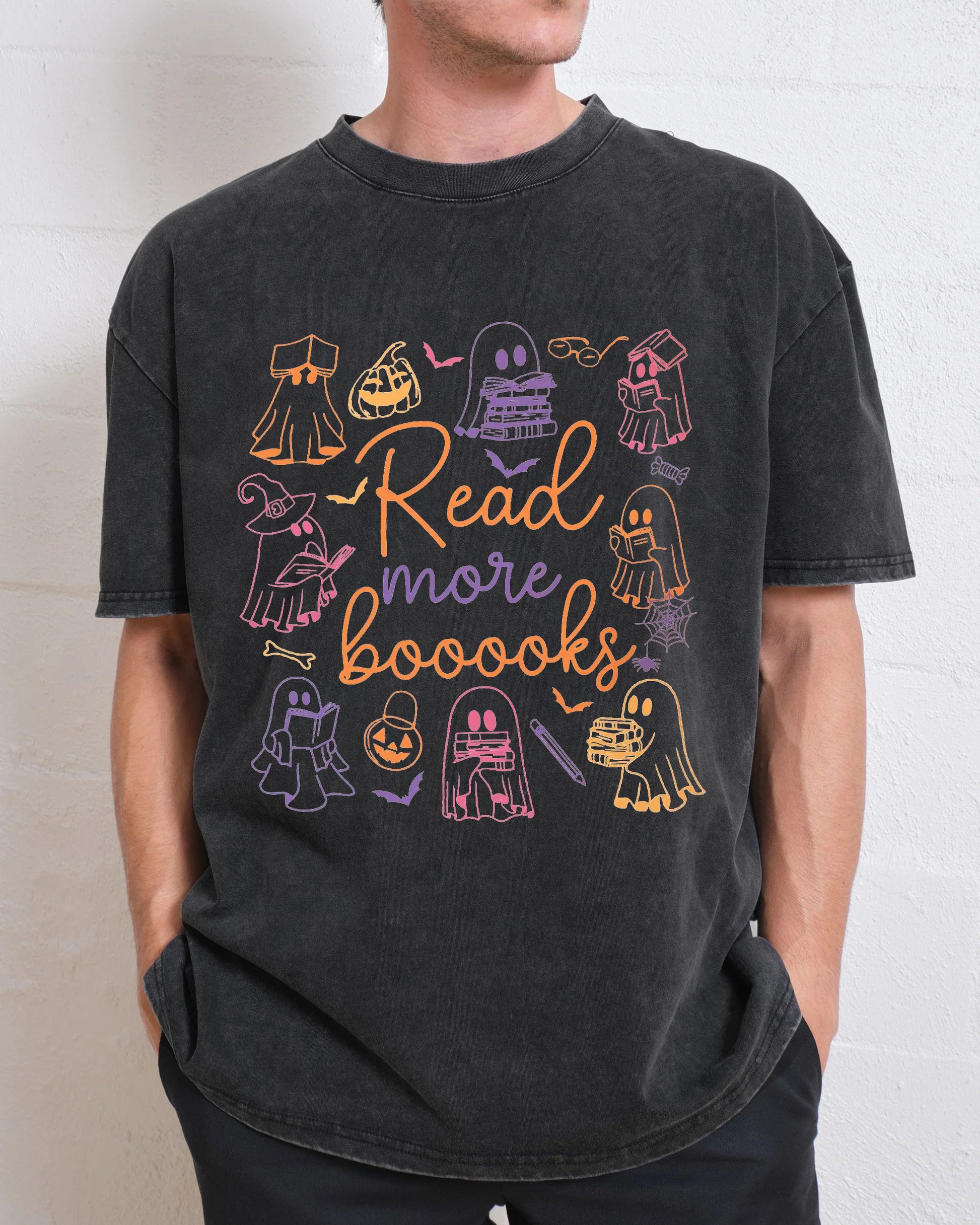 Cute Ghost Read More Books Halloween Washed T-Shirt