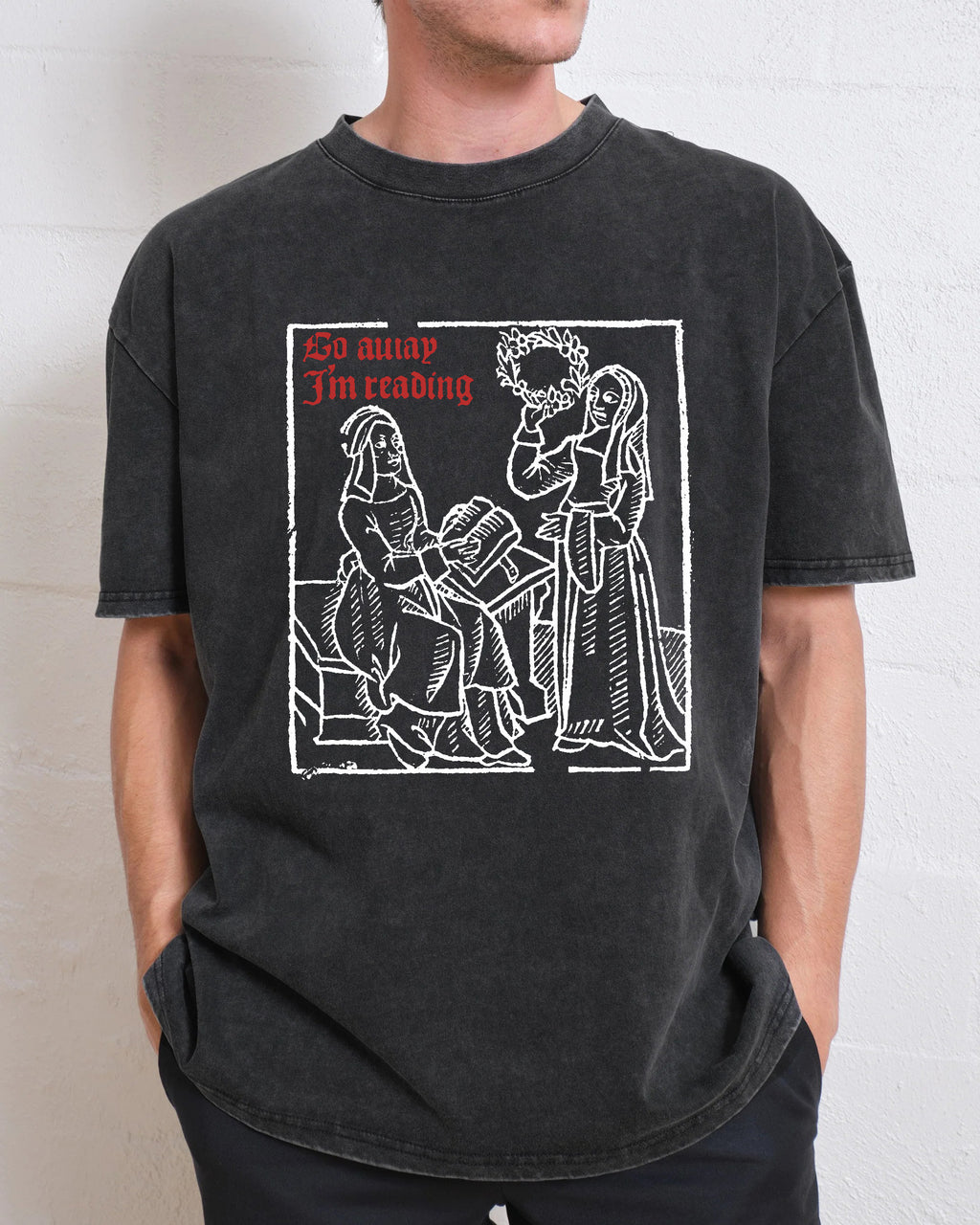 Go Away I'm Reading Woodcut Washed T-Shirt