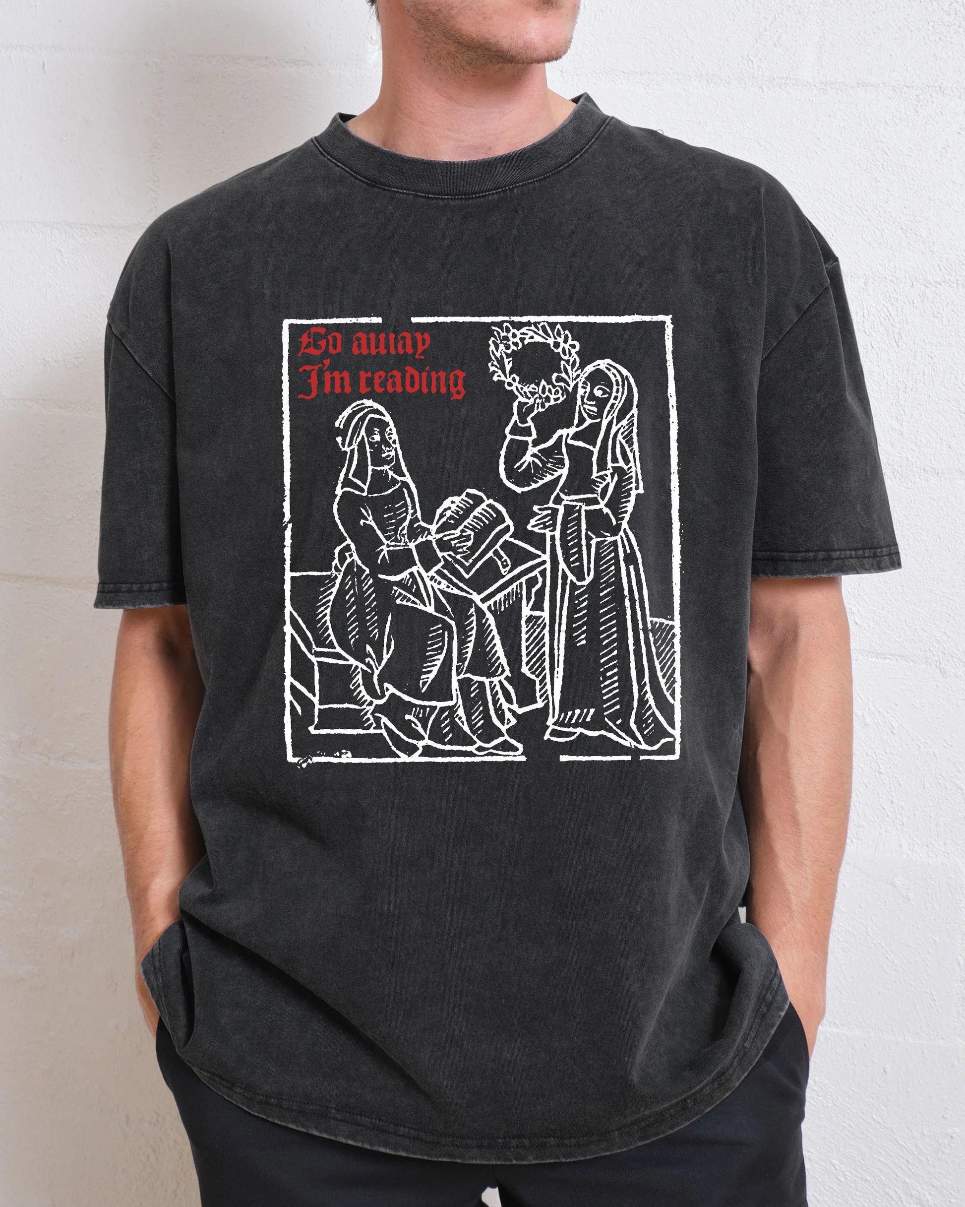 Go Away I'm Reading Woodcut Washed T-Shirt