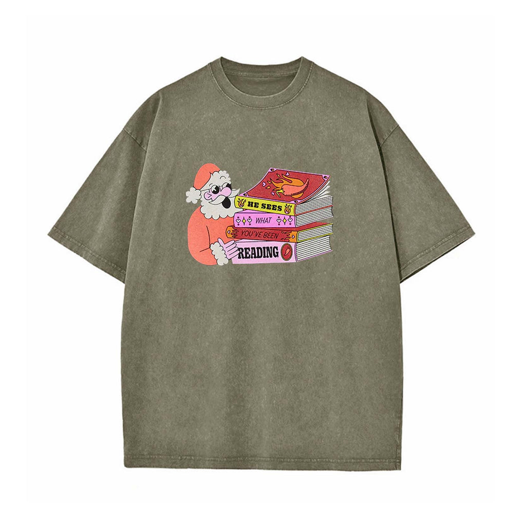 Santa: He Sees What You've Been Reading T-Shirt