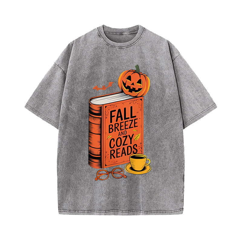 Fall Breeze And Cozy Reads Halloween Autumn Funny Book Lover T-Shirt