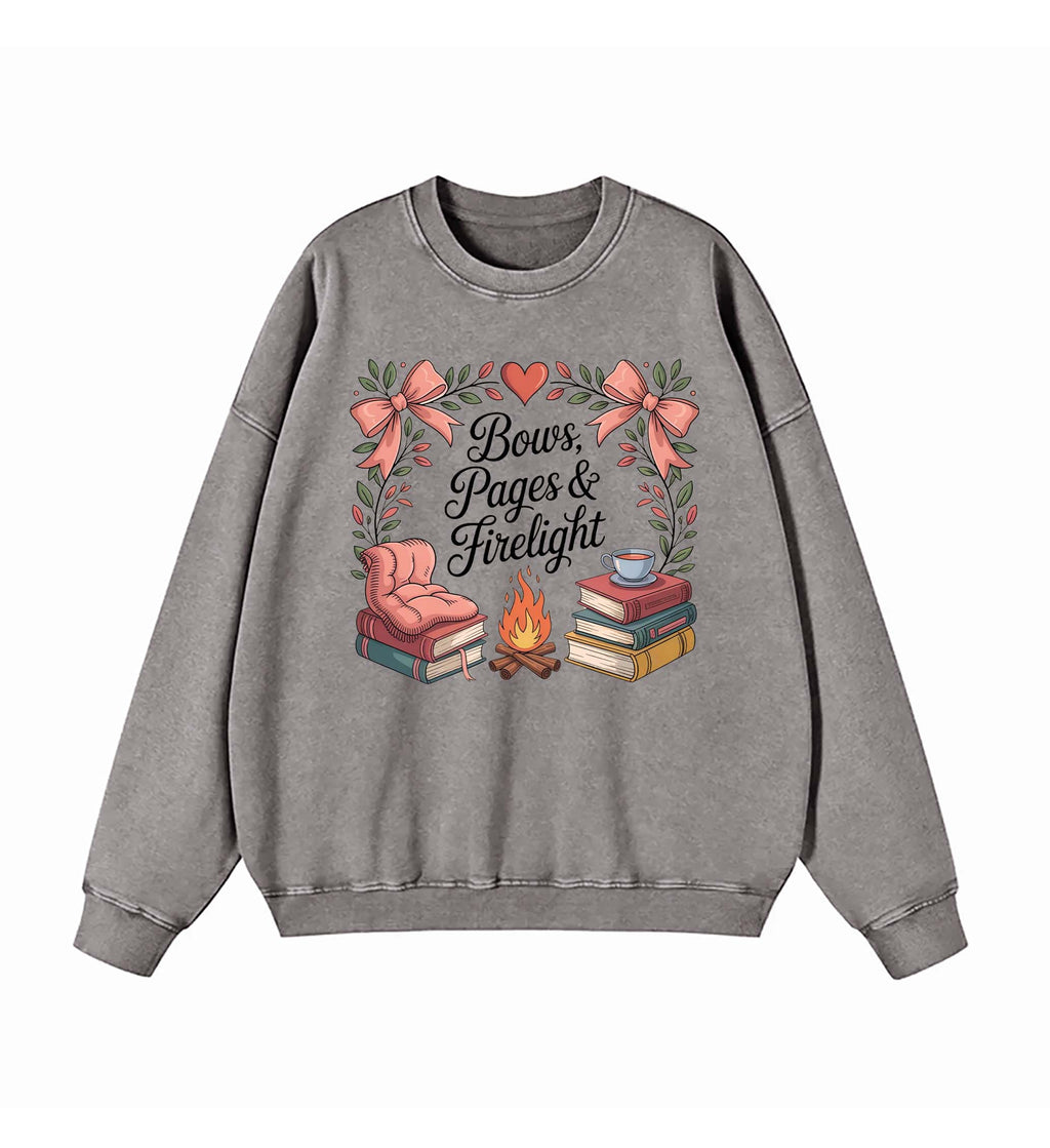 Cozy Bookish Campfire: Bows, Pages & Firelight sweatshirt