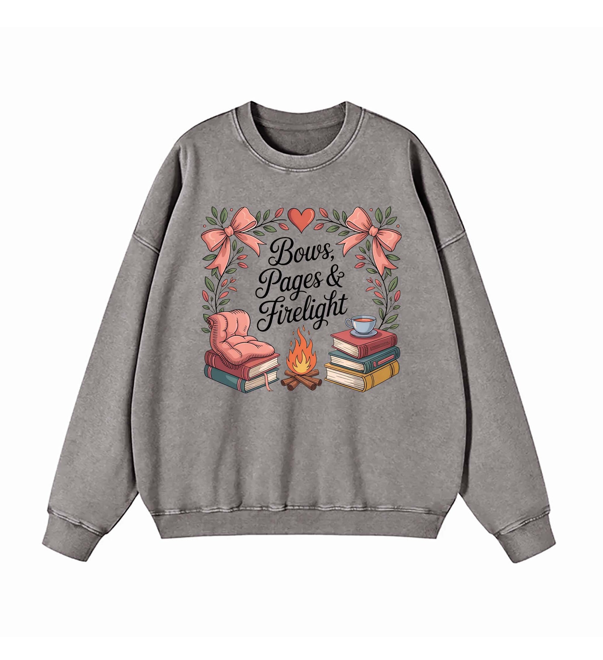 Cozy Bookish Campfire: Bows, Pages & Firelight sweatshirt