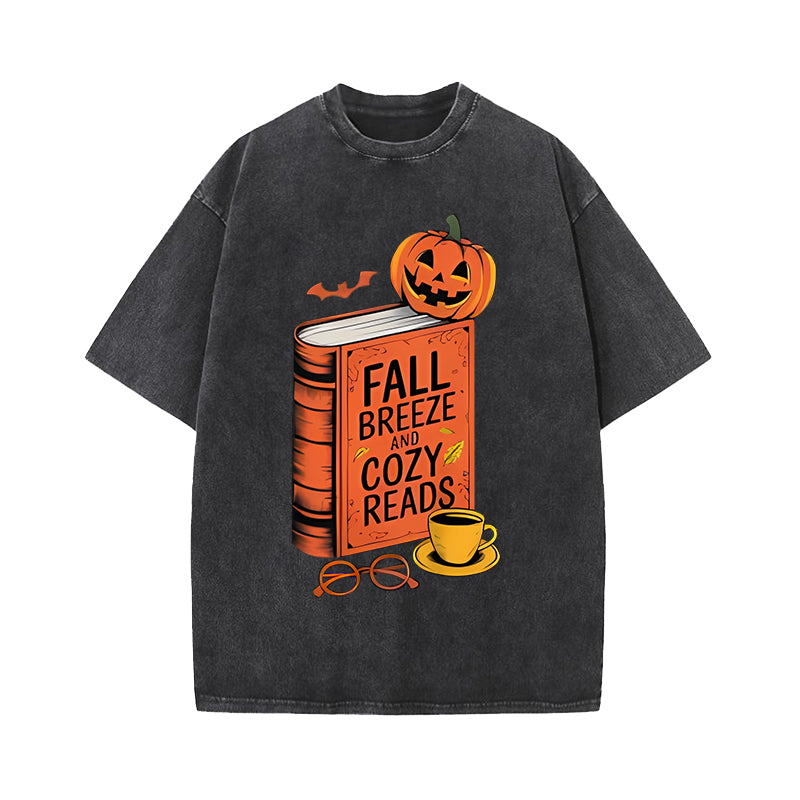 Fall Breeze And Cozy Reads Halloween Autumn Funny Book Lover T-Shirt