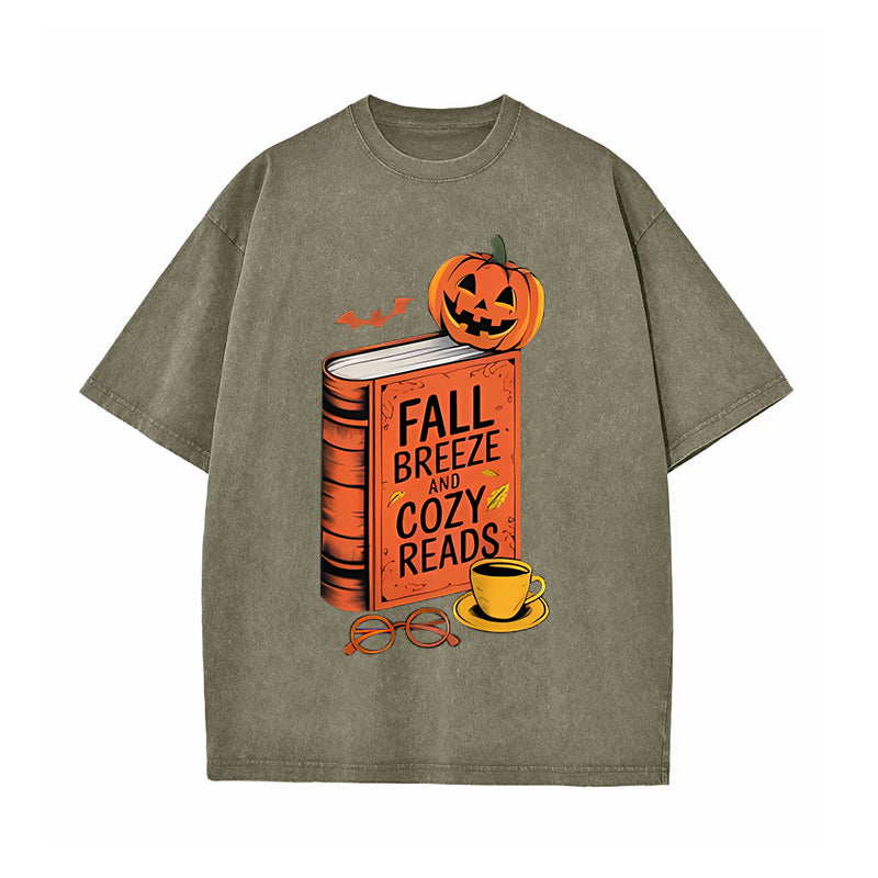 Fall Breeze And Cozy Reads Halloween Autumn Funny Book Lover T-Shirt