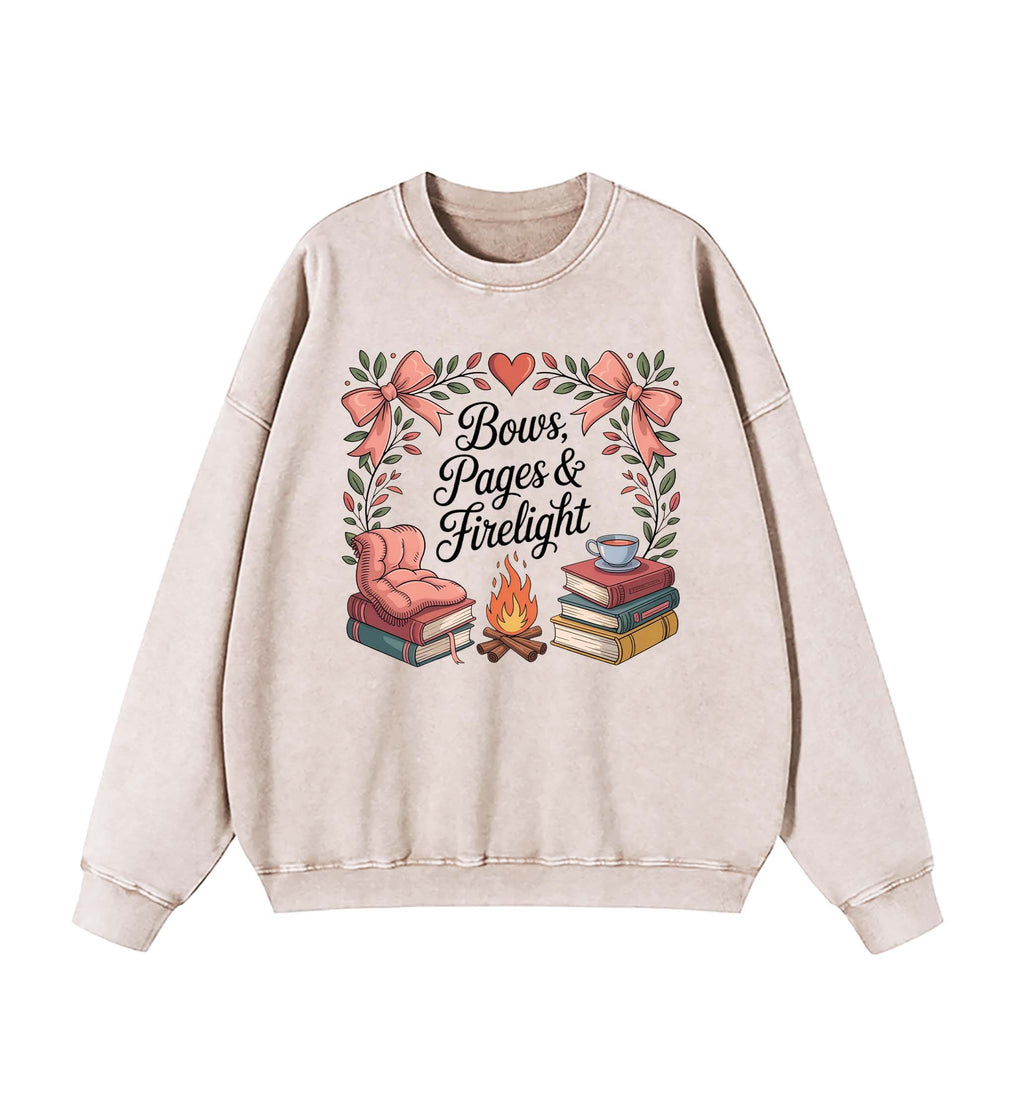Cozy Bookish Campfire: Bows, Pages & Firelight sweatshirt