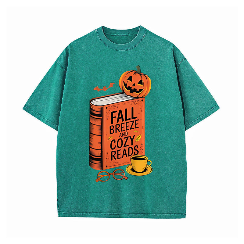 Fall Breeze And Cozy Reads Halloween Autumn Funny Book Lover T-Shirt