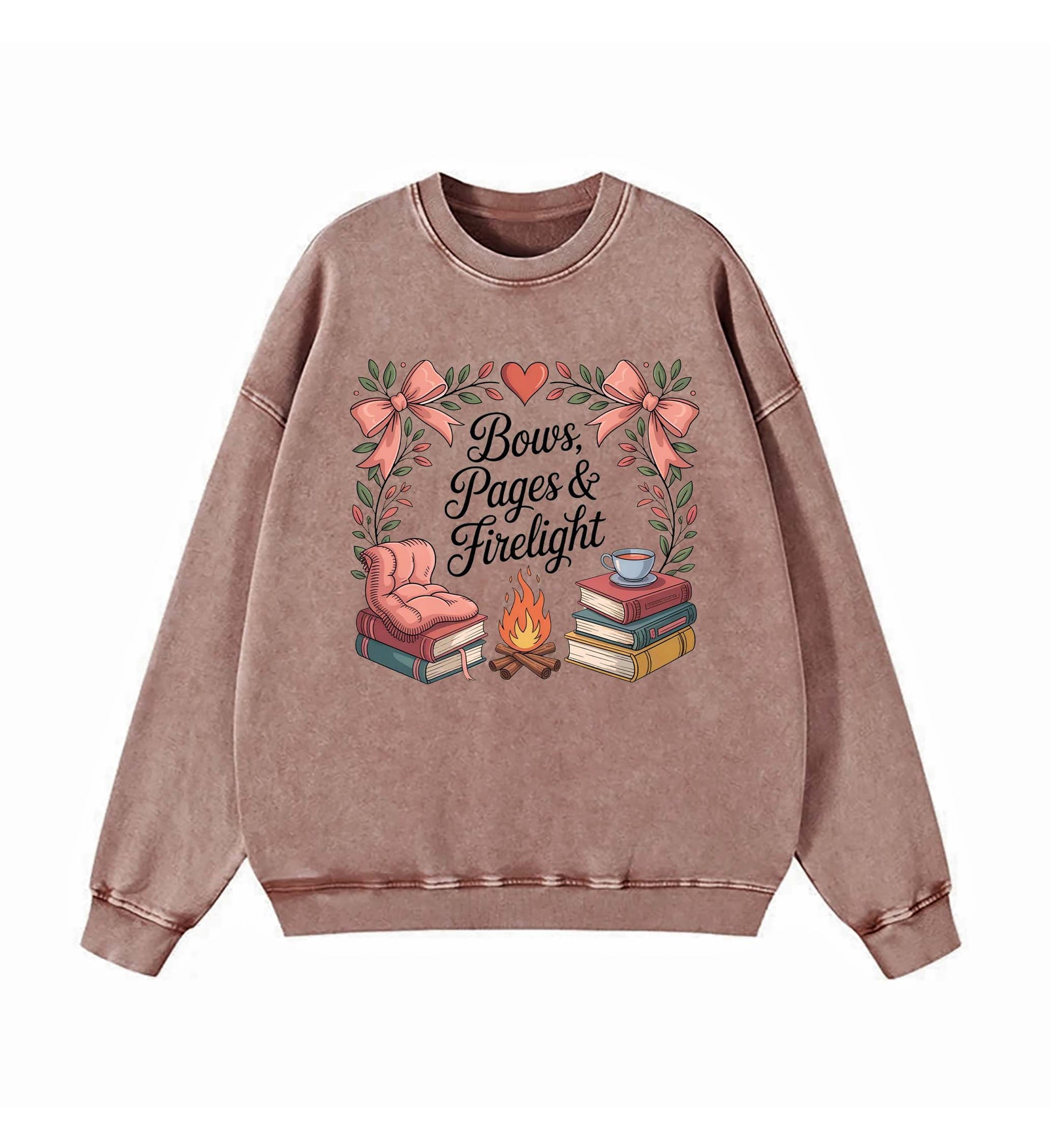 Cozy Bookish Campfire: Bows, Pages & Firelight sweatshirt