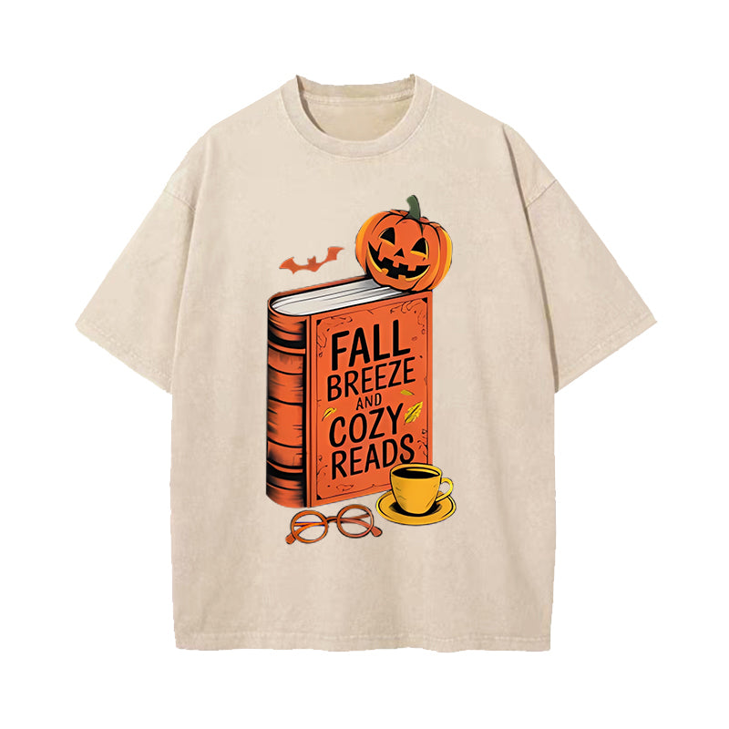 Fall Breeze And Cozy Reads Halloween Autumn Funny Book Lover T-Shirt