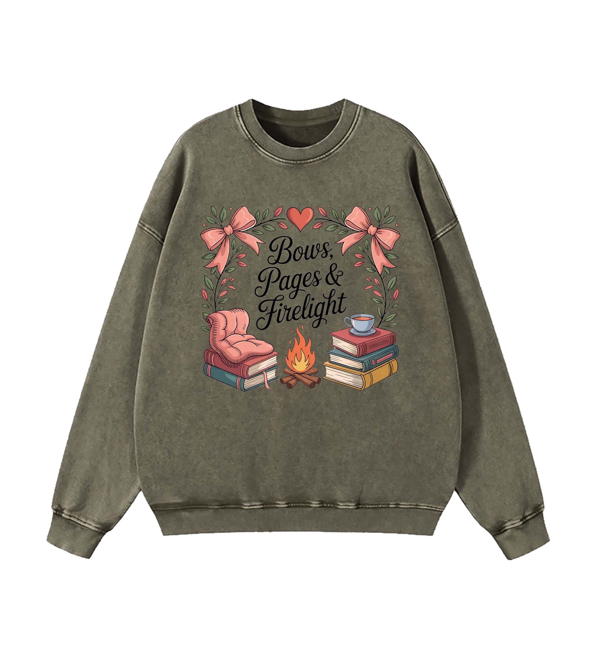 Cozy Bookish Campfire: Bows, Pages & Firelight sweatshirt