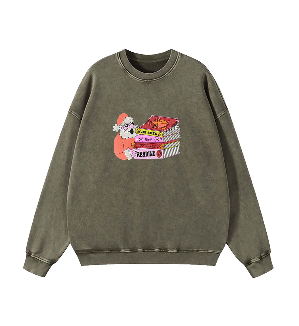 Santa: He Sees What You've Been Reading Sweatshirt